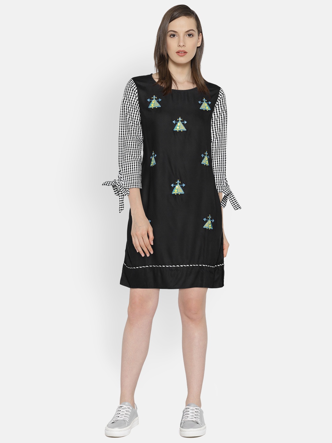 

Global Desi Women Black Self-Design A-Line Dress