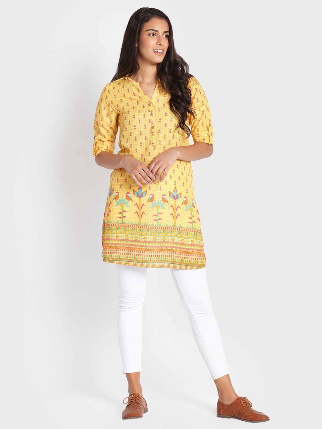 

Global Desi Women Yellow Printed Tunic