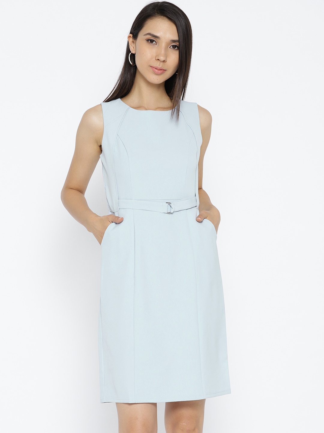 

AND Women Blue Solid Sheath Dress