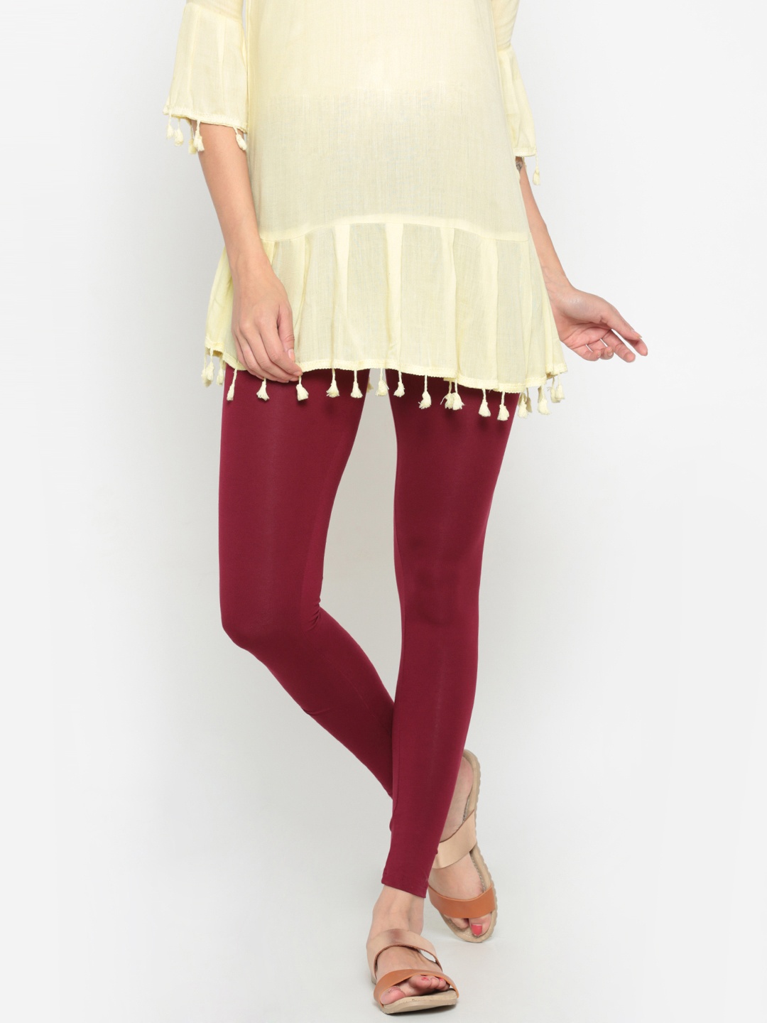 

De Moza Maroon Ankle-Length Leggings