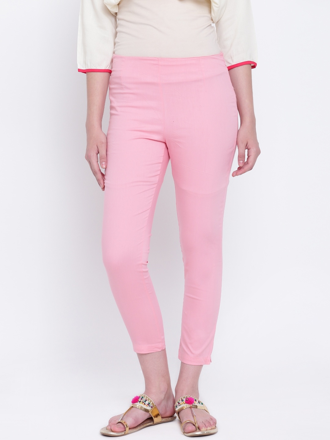 

Rangriti Women Pink Regular Fit Solid Cropped Trousers