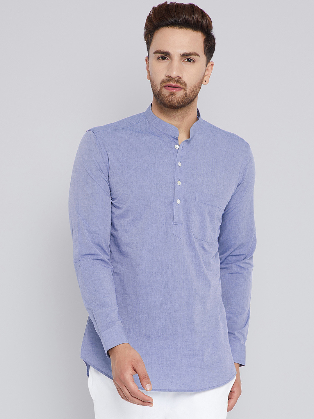 

See Designs Men Blue Solid Straight Kurta