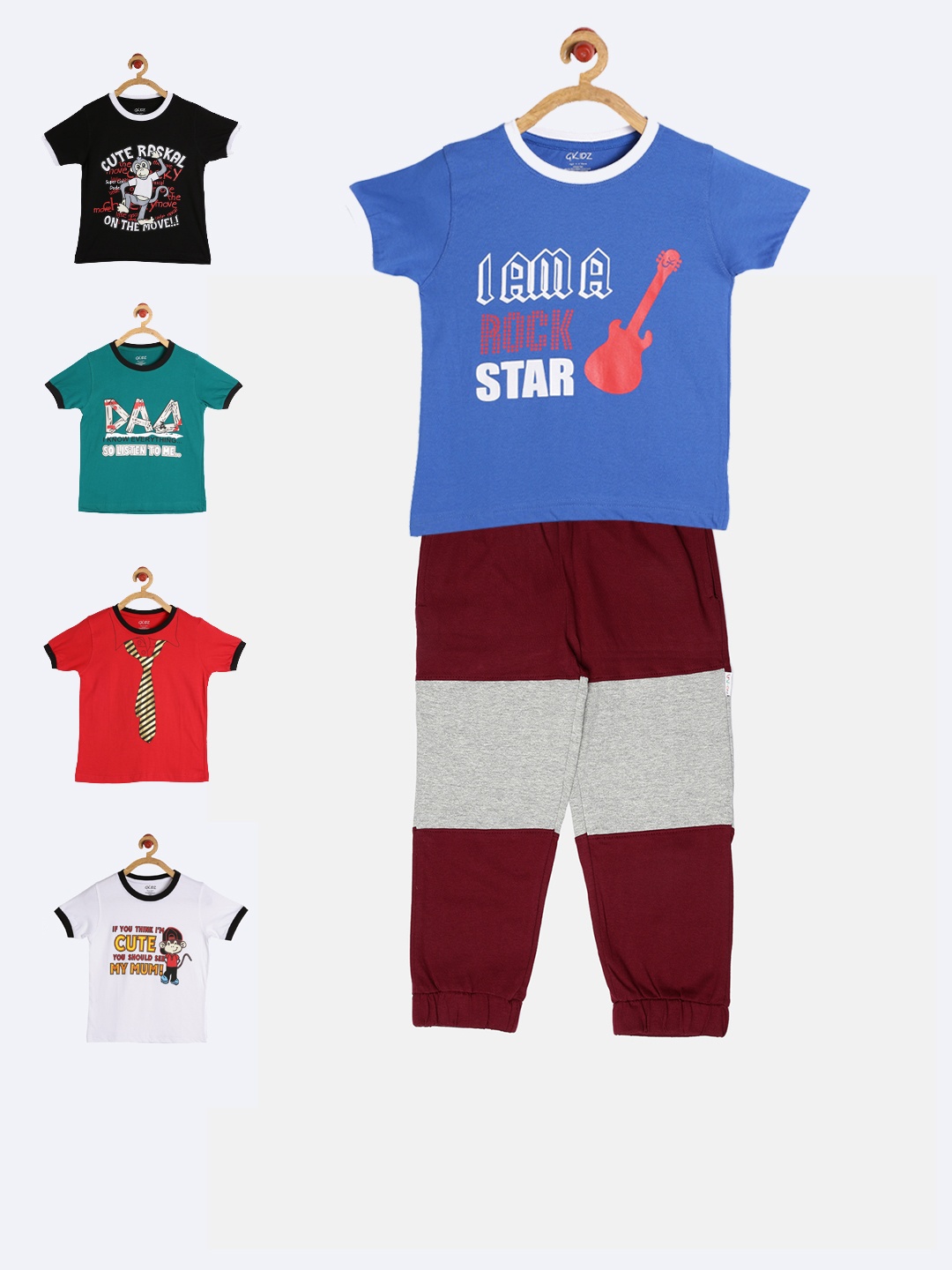 

GKIDZ Girls Pack Of 5 Printed T-shirts with Trousers, Red