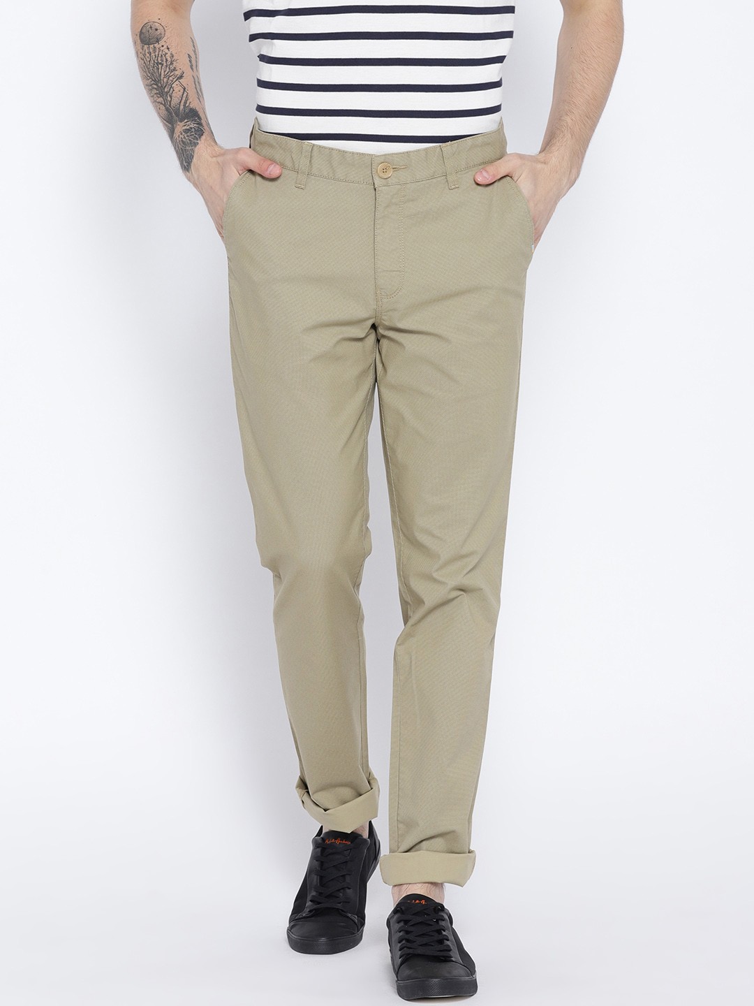 

John Players Men Beige Slim Fit Printed Chinos