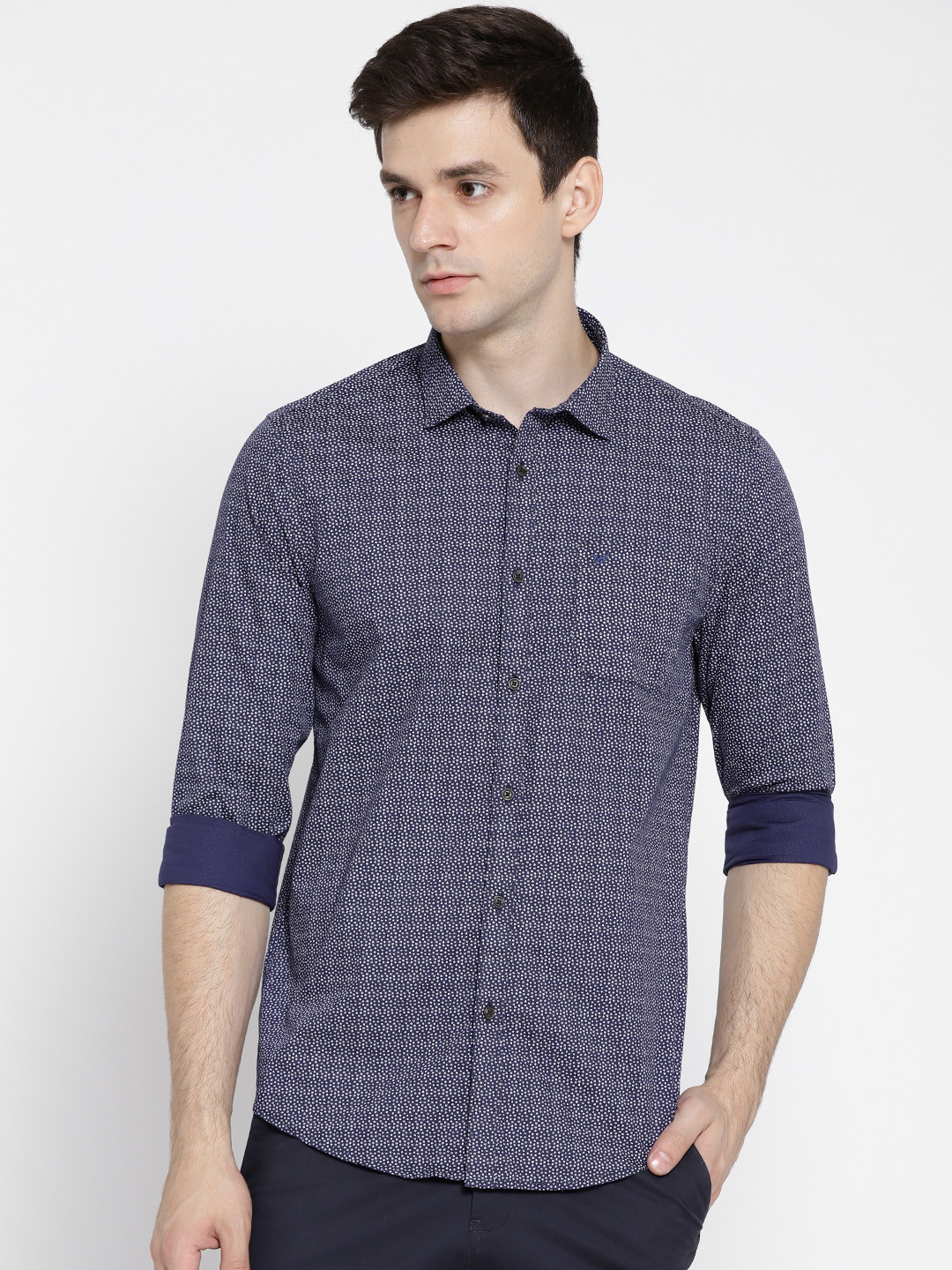 

Blackberrys Men Navy & White Slim Fit Printed Casual Shirt, Navy blue