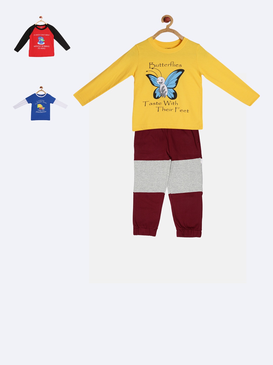 

GKIDZ Boys Pack of 3 Printed T-shirts with Joggers, Red