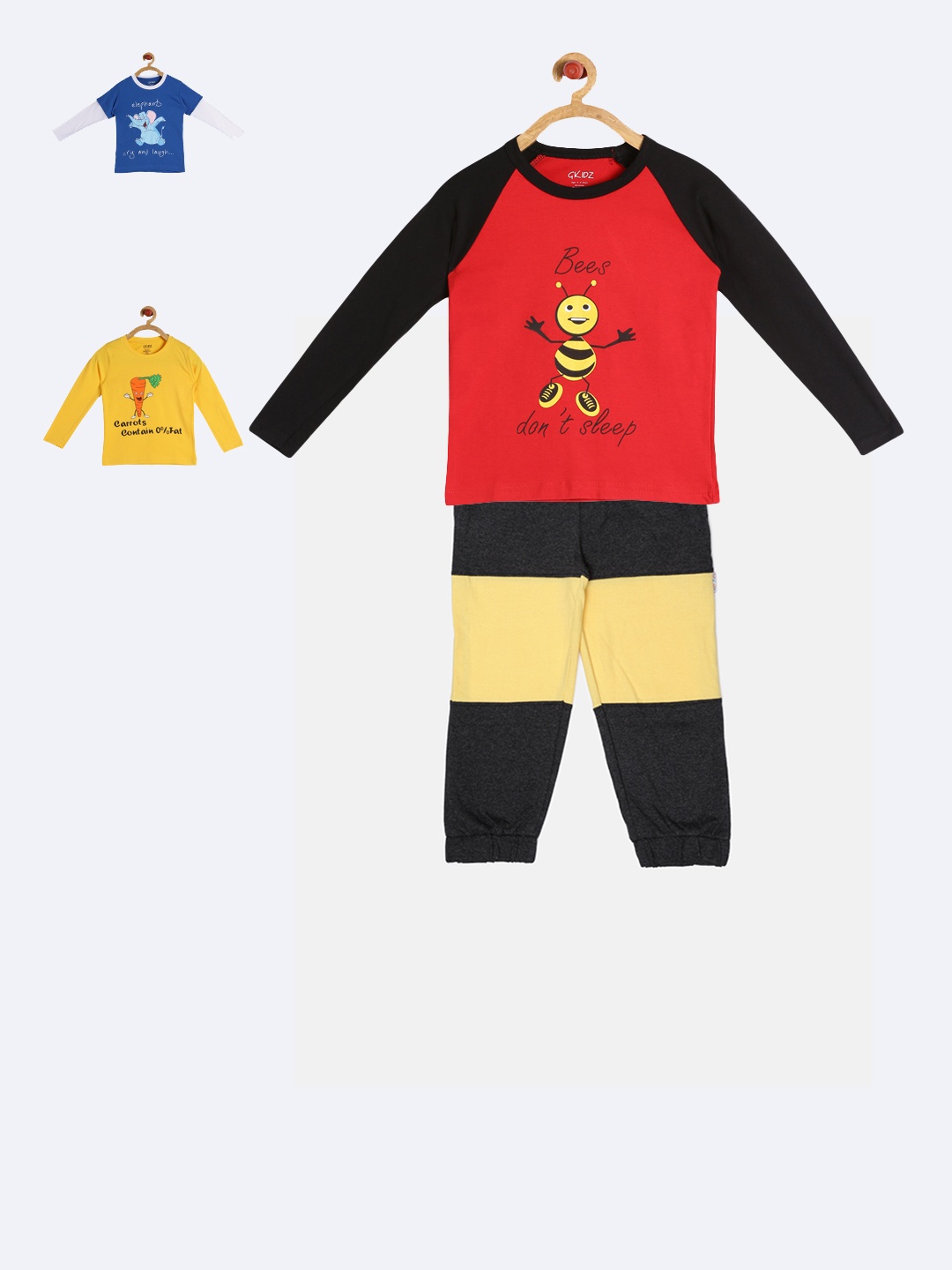 

GKIDZ Boys Pack of 3 Printed T-shirts with Joggers, Red