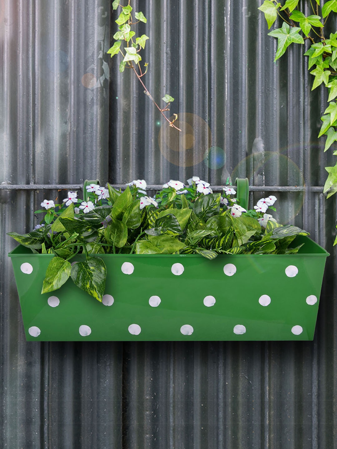 

green girgit Green & White Metal Polka Dot Rectangular Planter