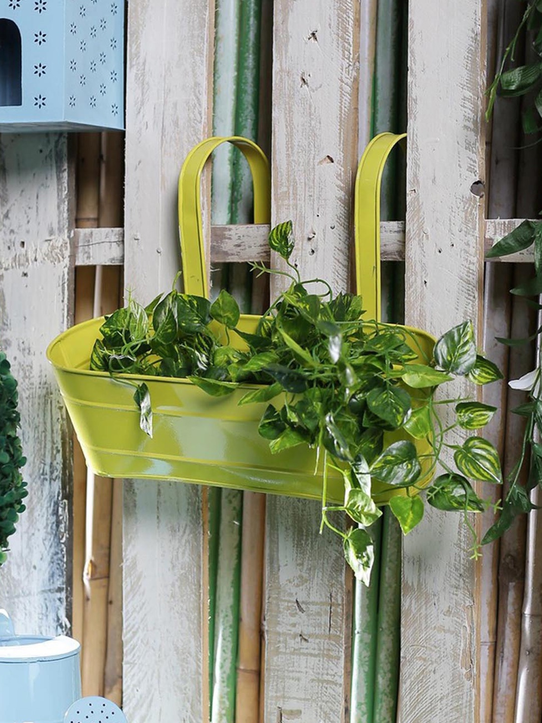 

green girgit Yellow Metal Oval Railing Planter