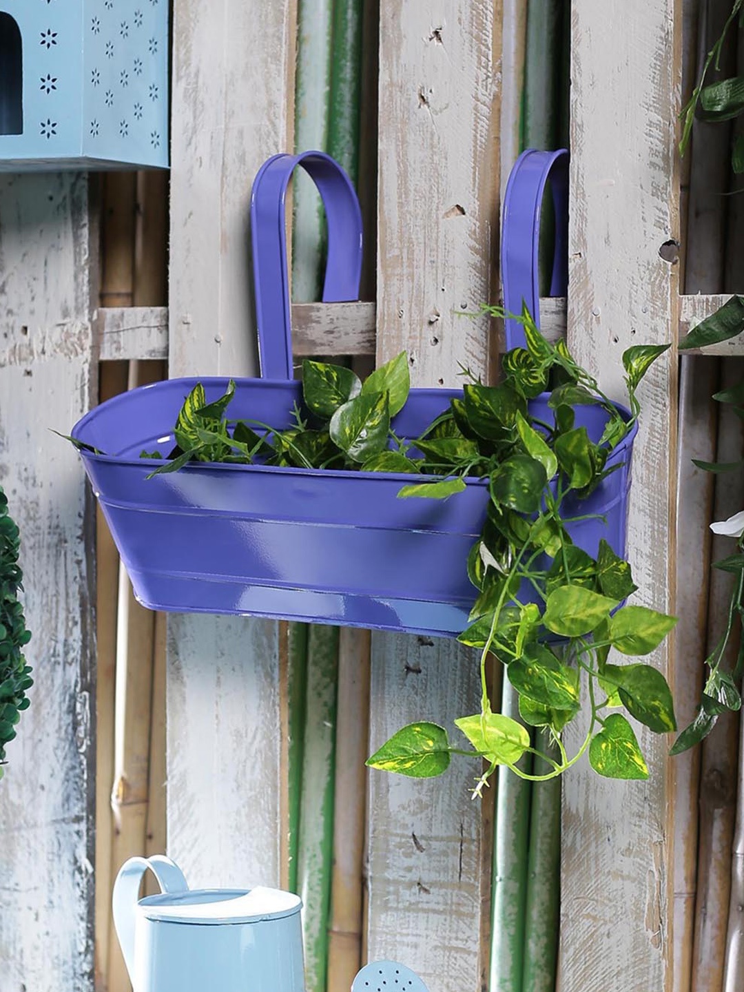 

green girgit Purple Metal Oval Railing Planter