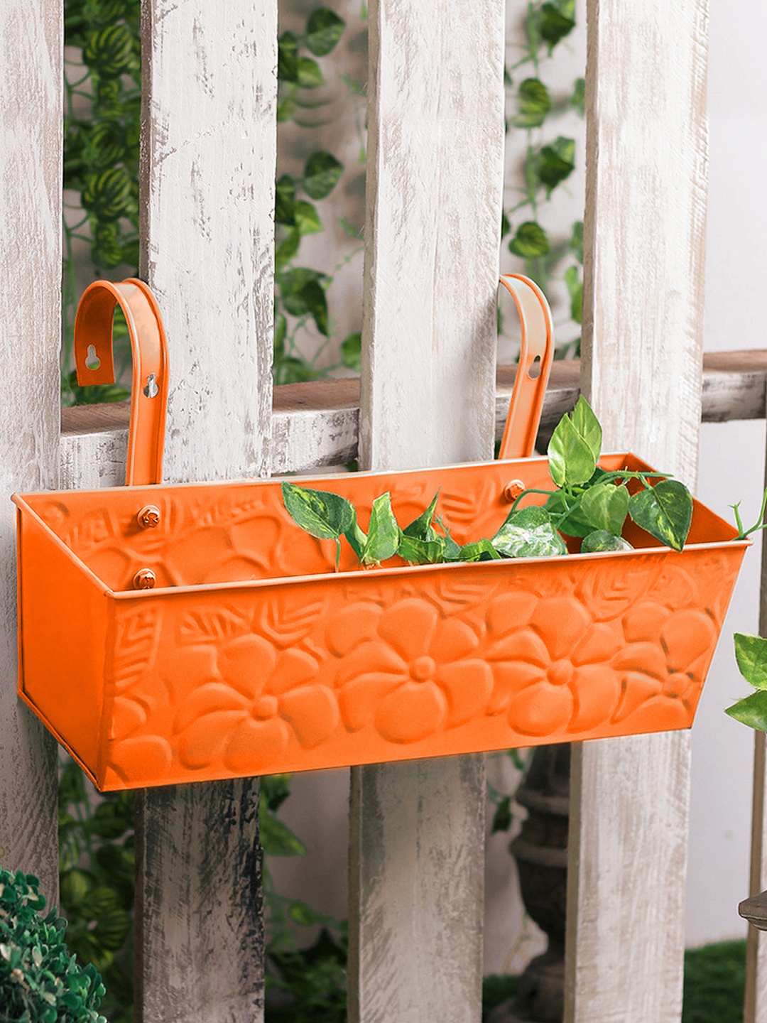 

green girgit Orange Metal Embossed Rectangular Pot Planter