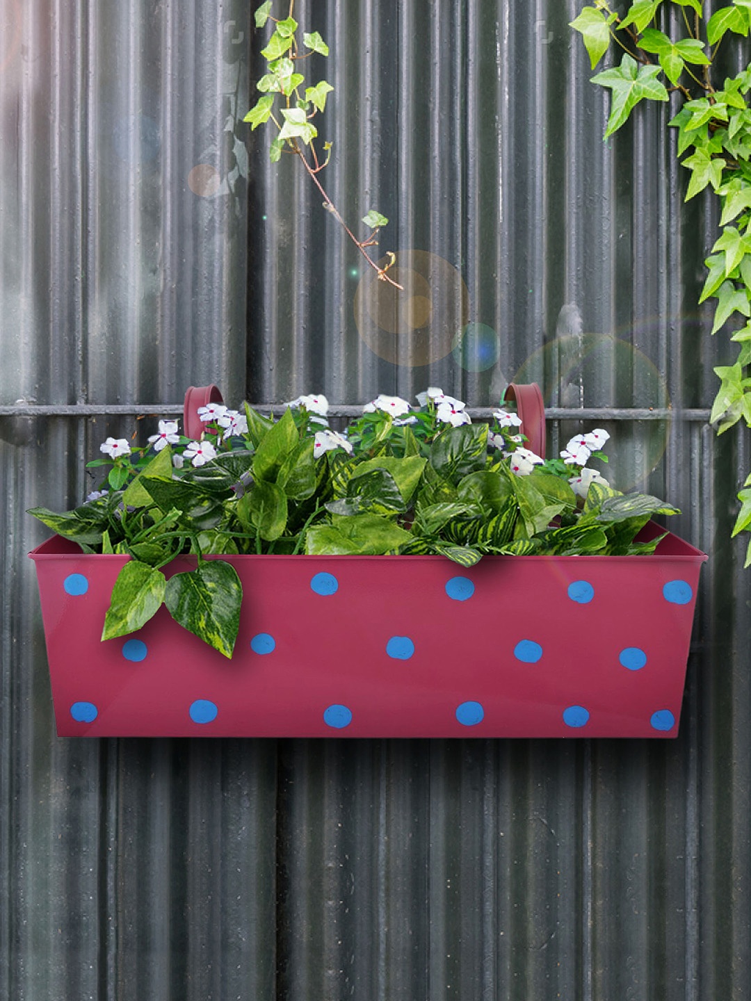 

green girgit Pink & Blue Metal Polka Dot Printed Rectangular Planter