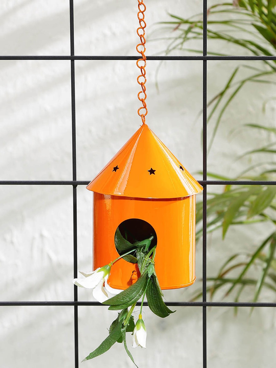 

green girgit Orange Metal Round Hut Bird House Planter