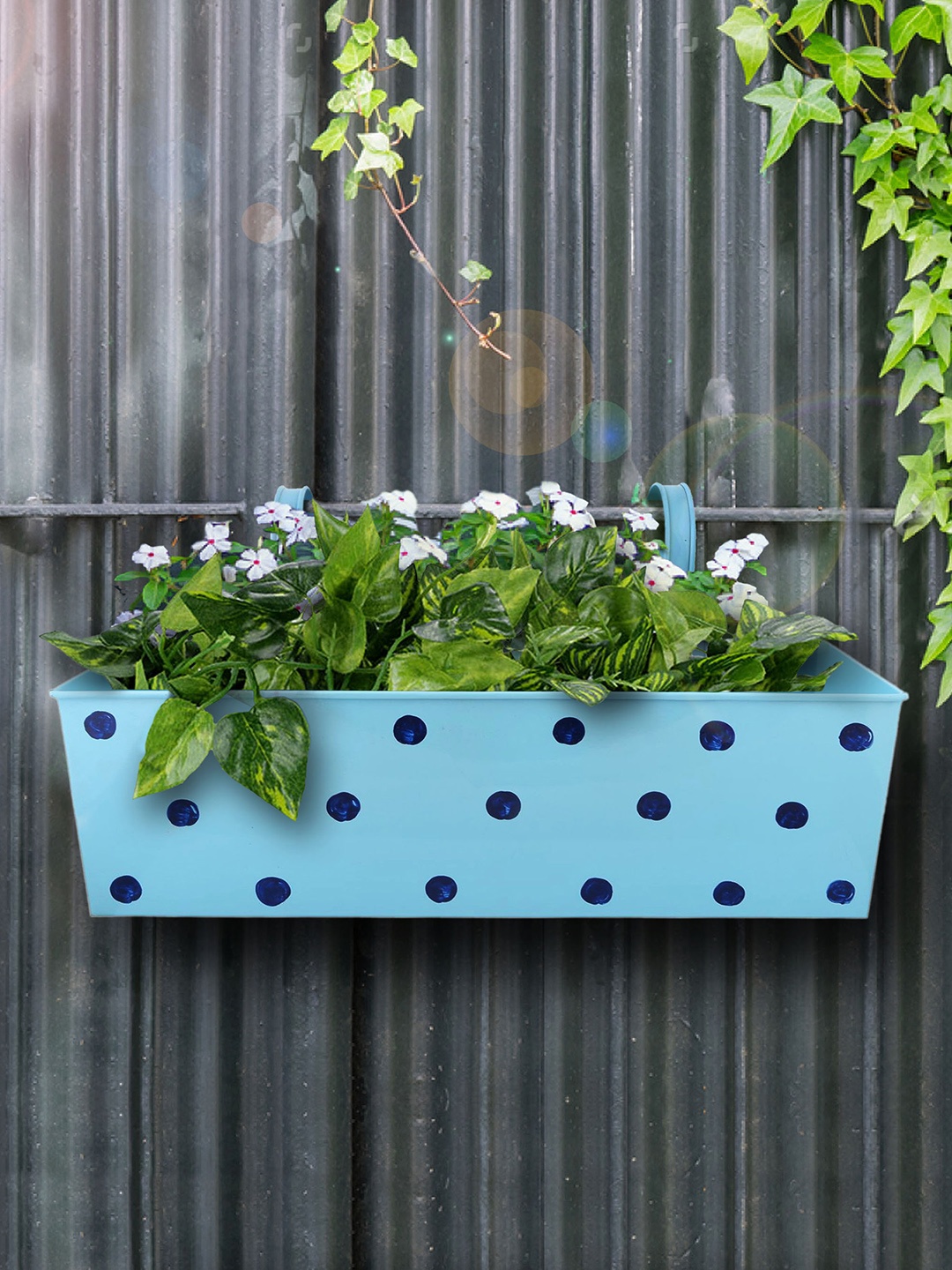 

green girgit Blue Metal Polka Dot Printed Rectangular Planter