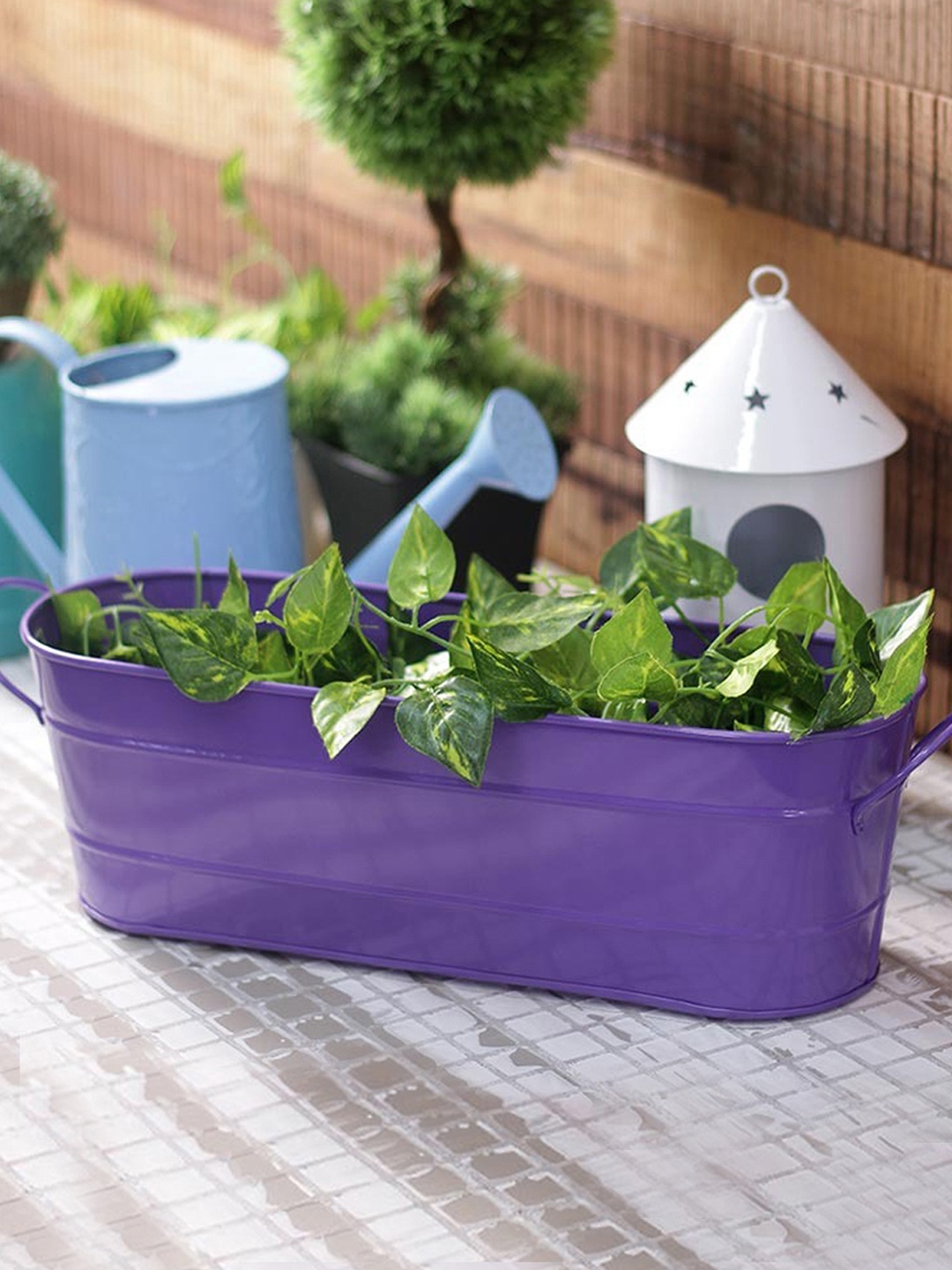 

green girgit Purple Metal Oval Railing Planter