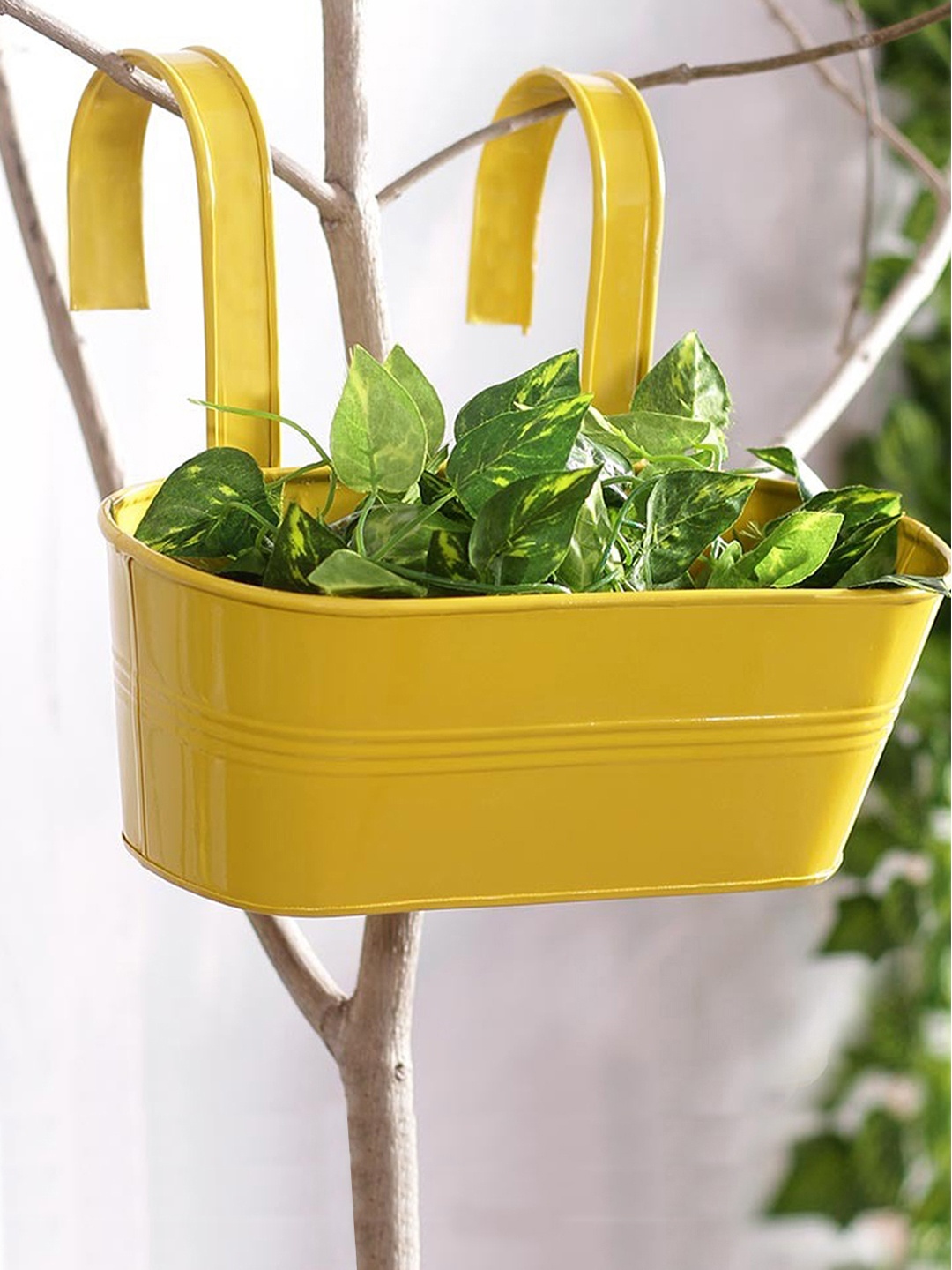 

green girgit Yellow Metal Oval Railing Planter