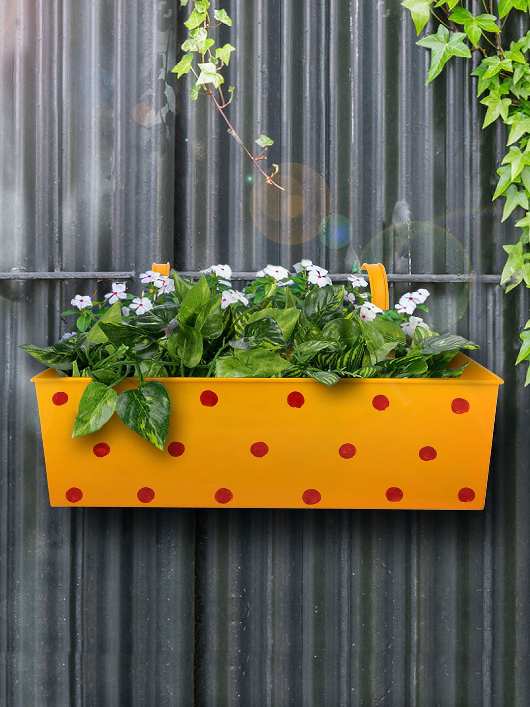 

green girgit Yellow & Red Metal Polka Dot Printed Rectangular Planter