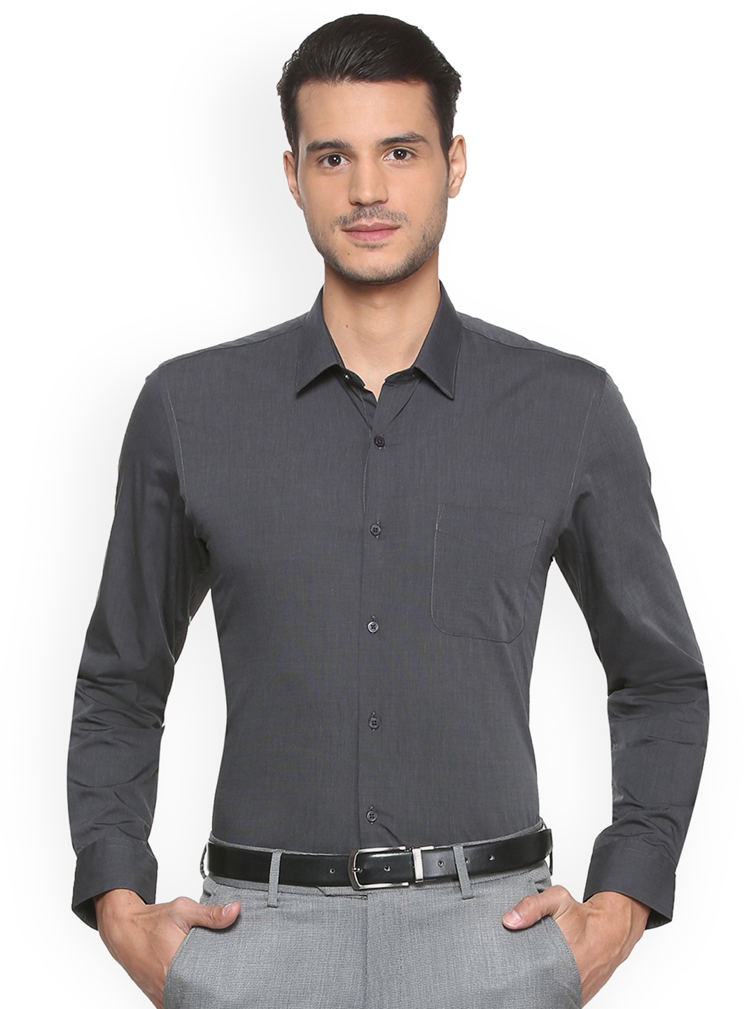 

Peter England Men Charcoal Grey Slim Fit Solid Formal Shirt