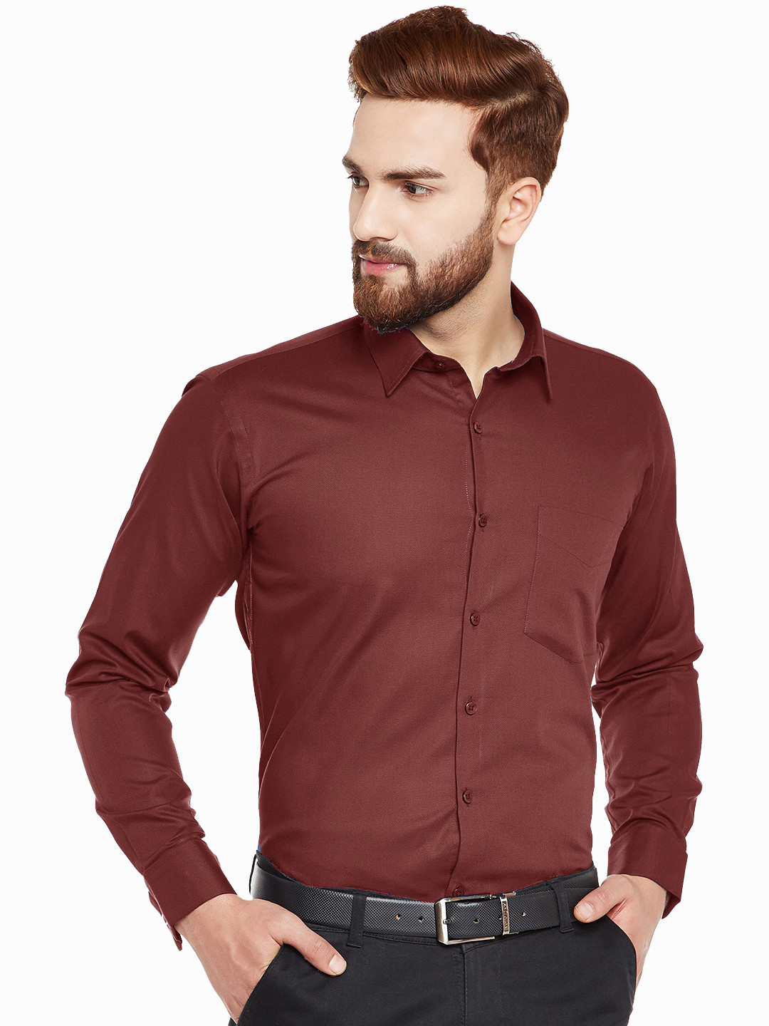 

Hancock Men Maroon Slim Fit French Cuff Formal Shirt