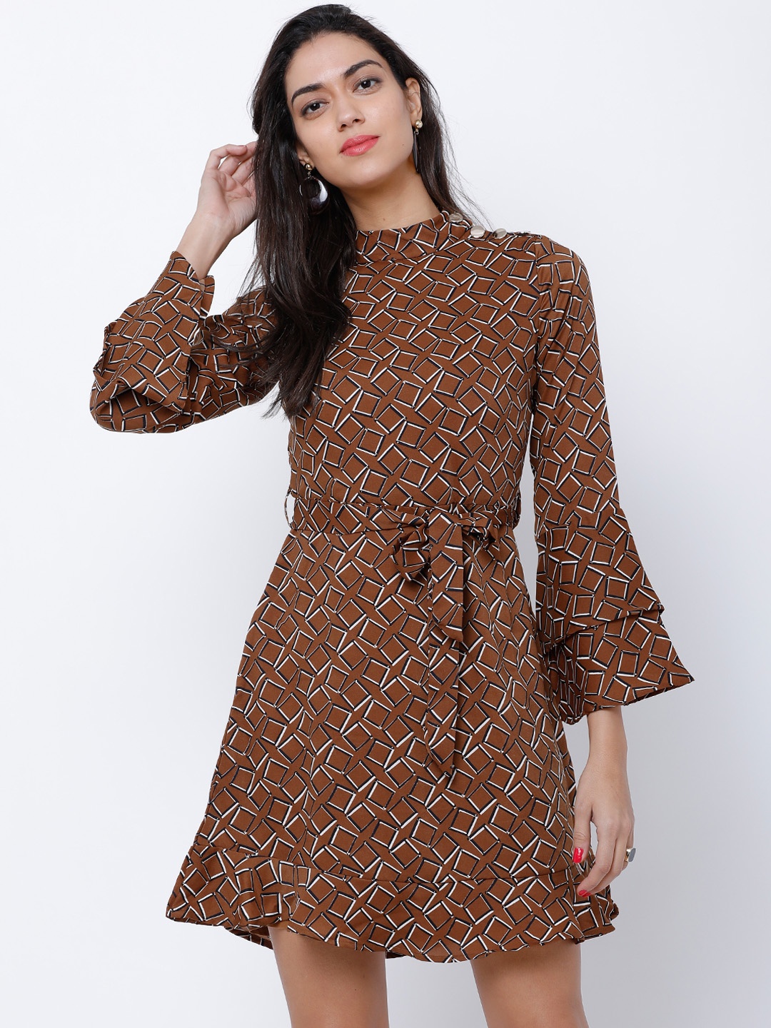 

Tokyo Talkies Women Brown Printed Fit and Flare Dress