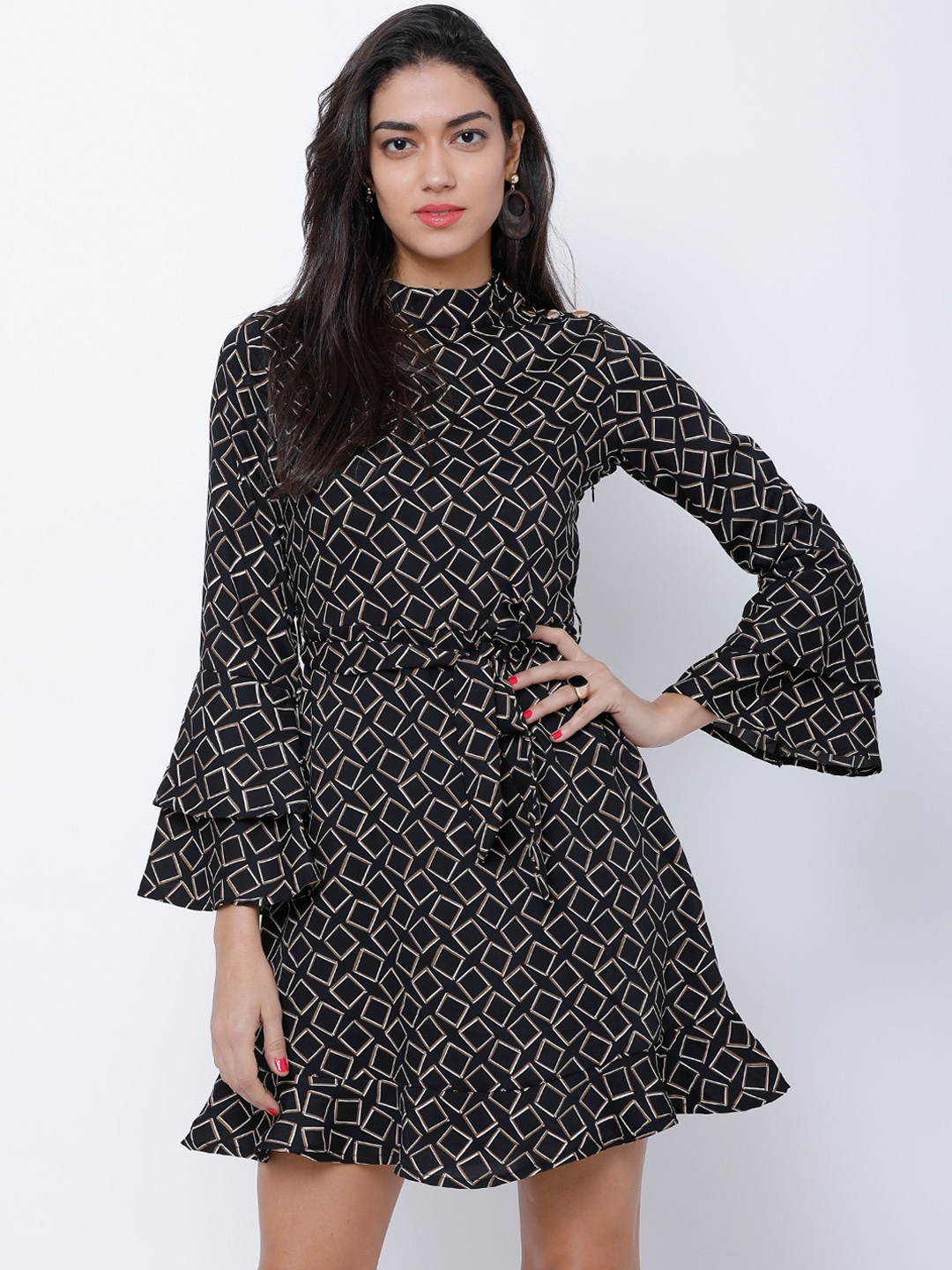 

Tokyo Talkies Women Black Printed Fit and Flare Dress