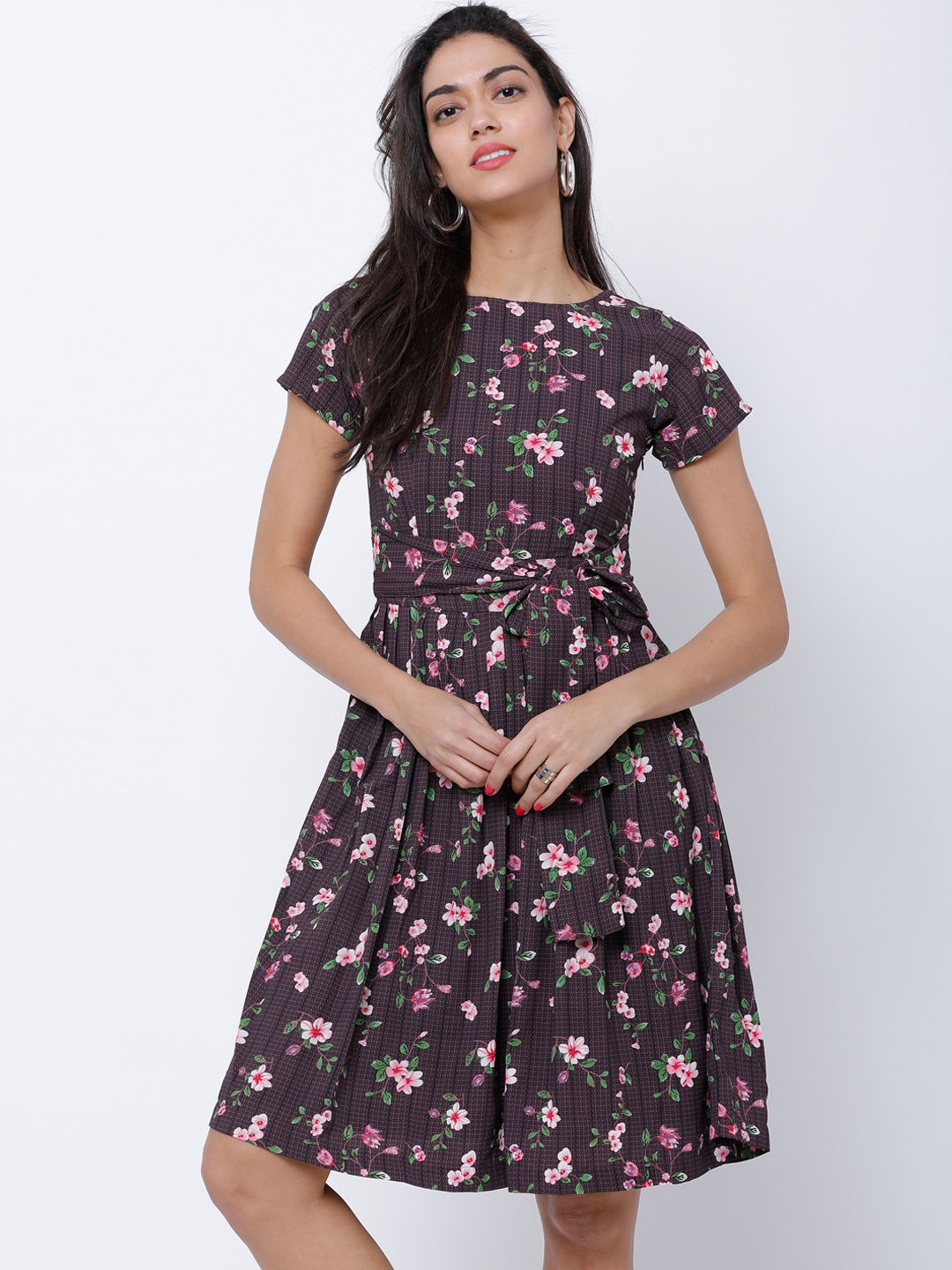 

Tokyo Talkies Women Purple Printed Fit and Flare Dress