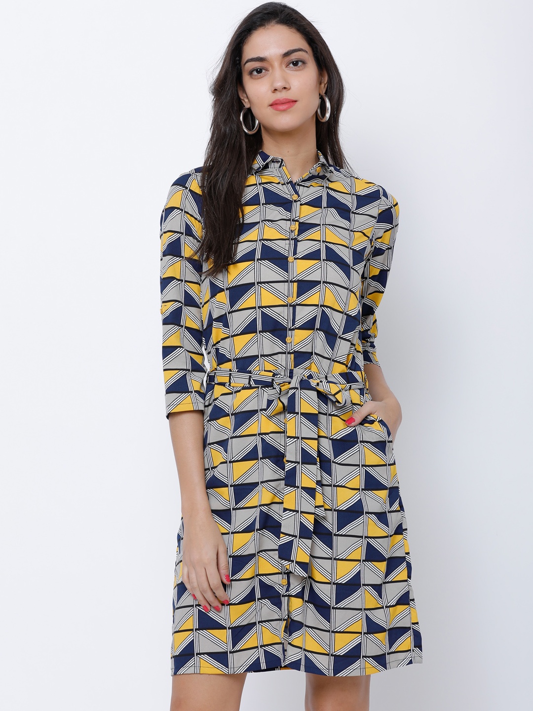 

Tokyo Talkies Women Mustard Printed Shirt Dress