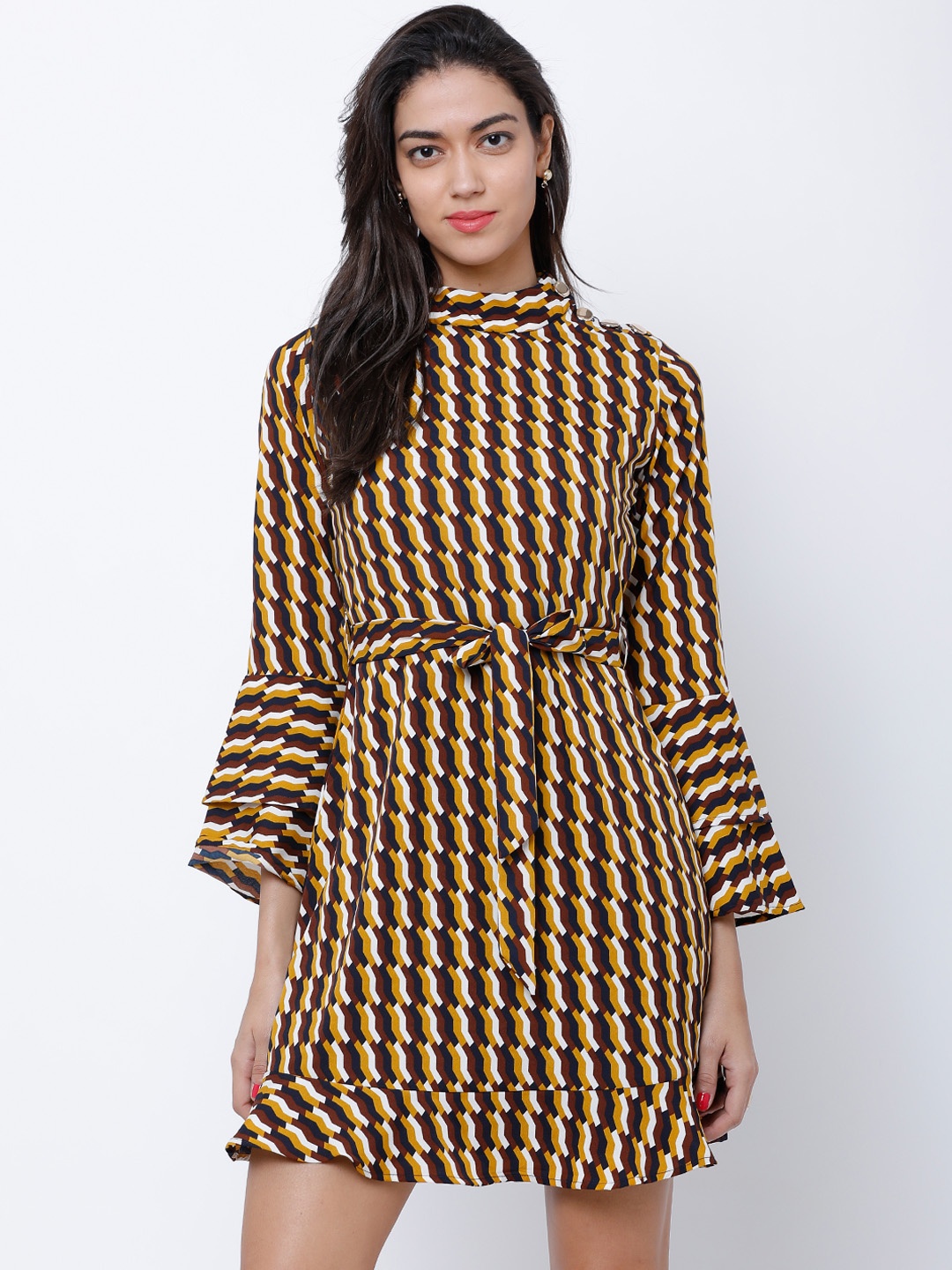 

Tokyo Talkies Women Mustard Printed Fit and Flare Dress