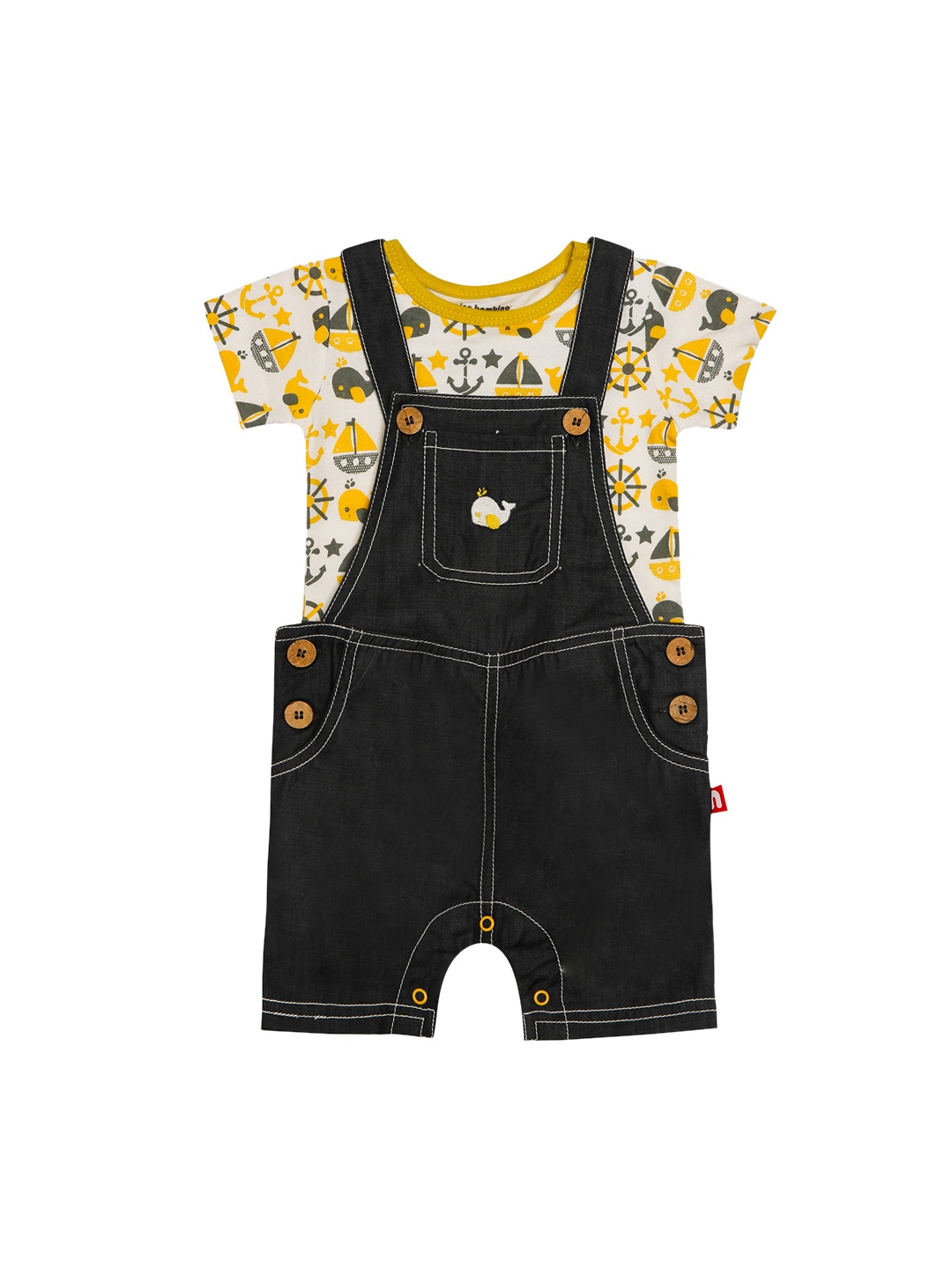 

Nino Bambino Boys Charcoal Printed Organic Cotton T-shirt with Dungarees