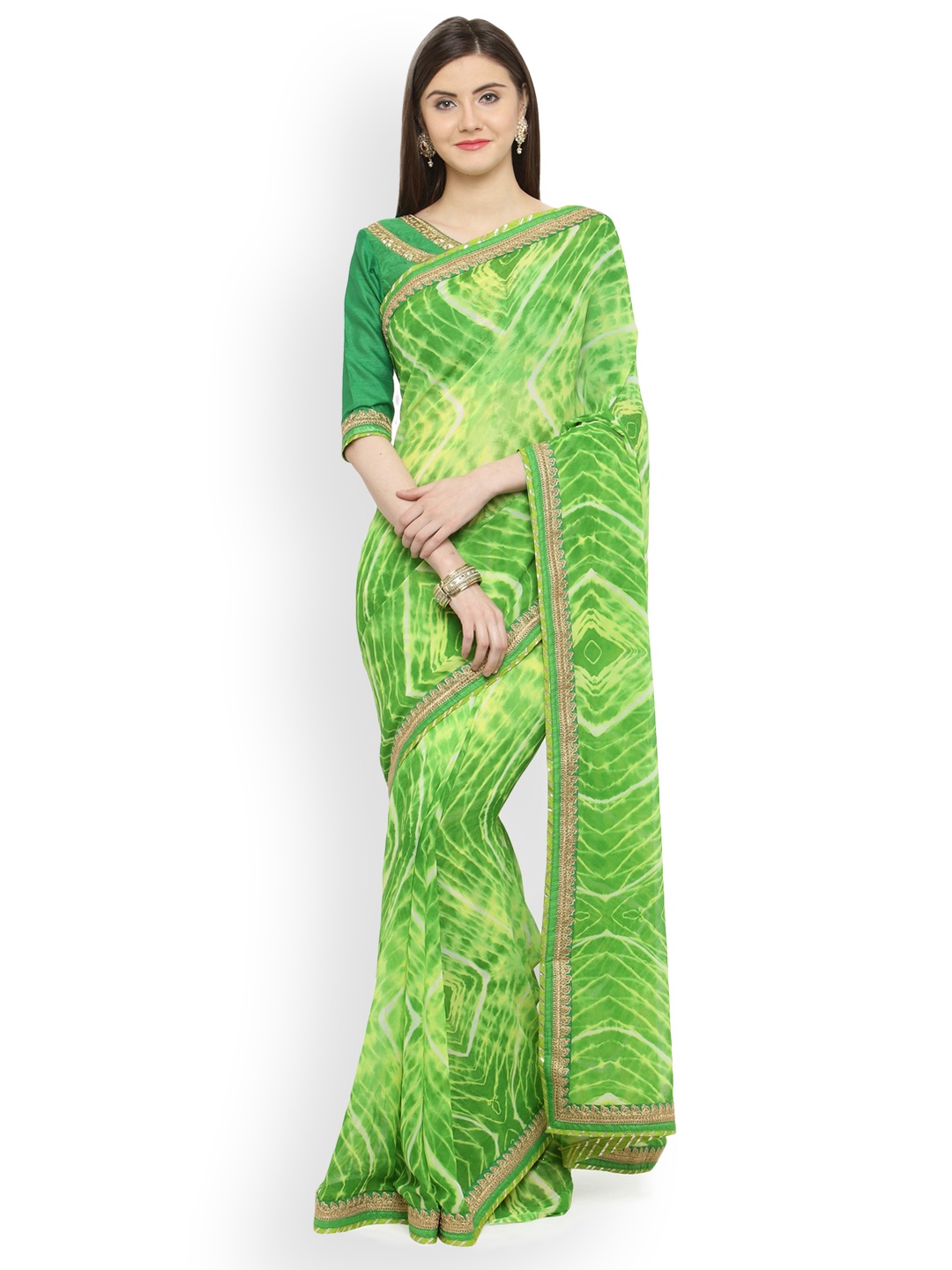 

Shaily Green Printed Pure Georgette Saree