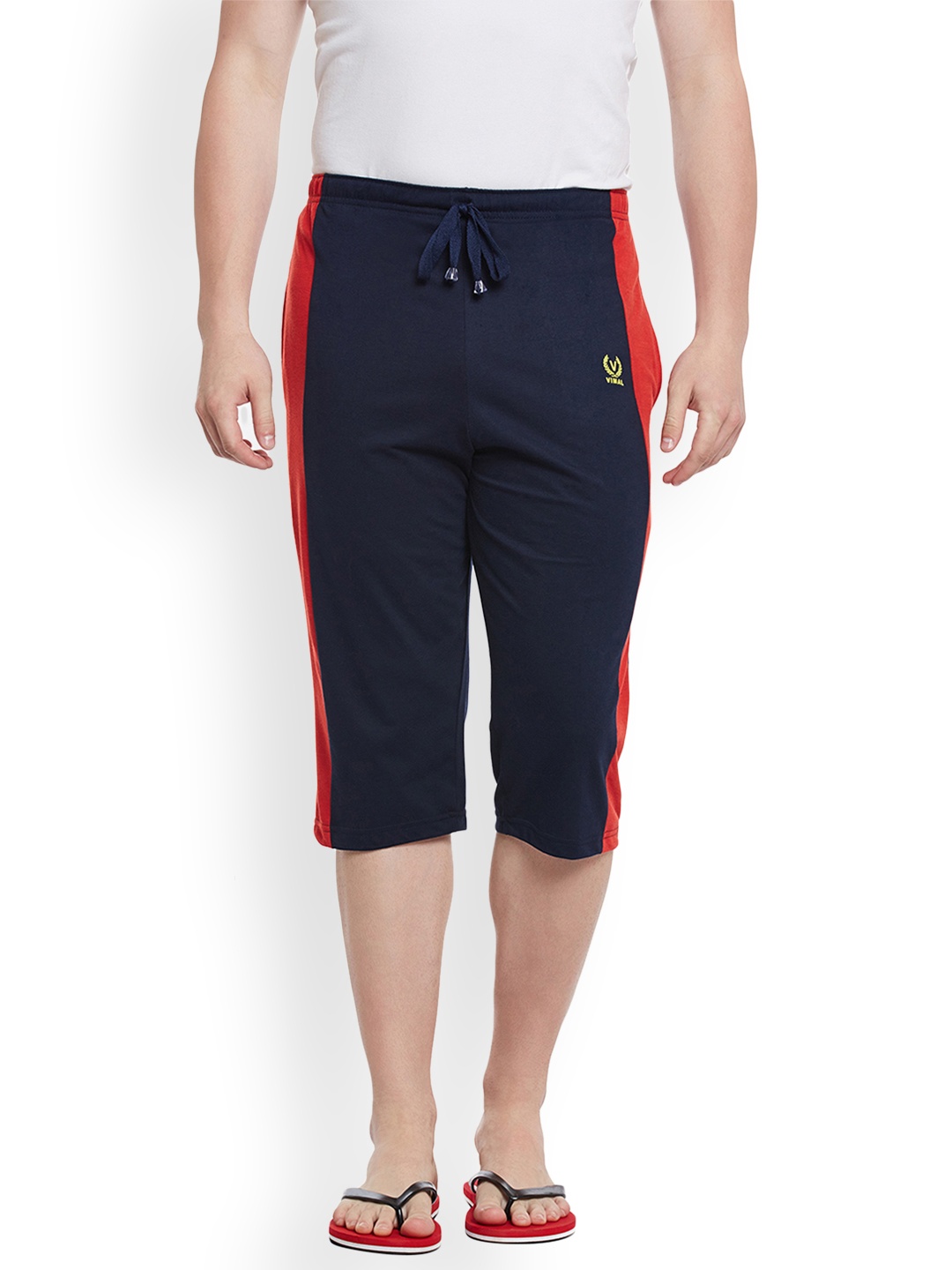 

VIMAL JONNEY Men Navy Blue & Red Solid Lounge Shorts C7-NAVY001