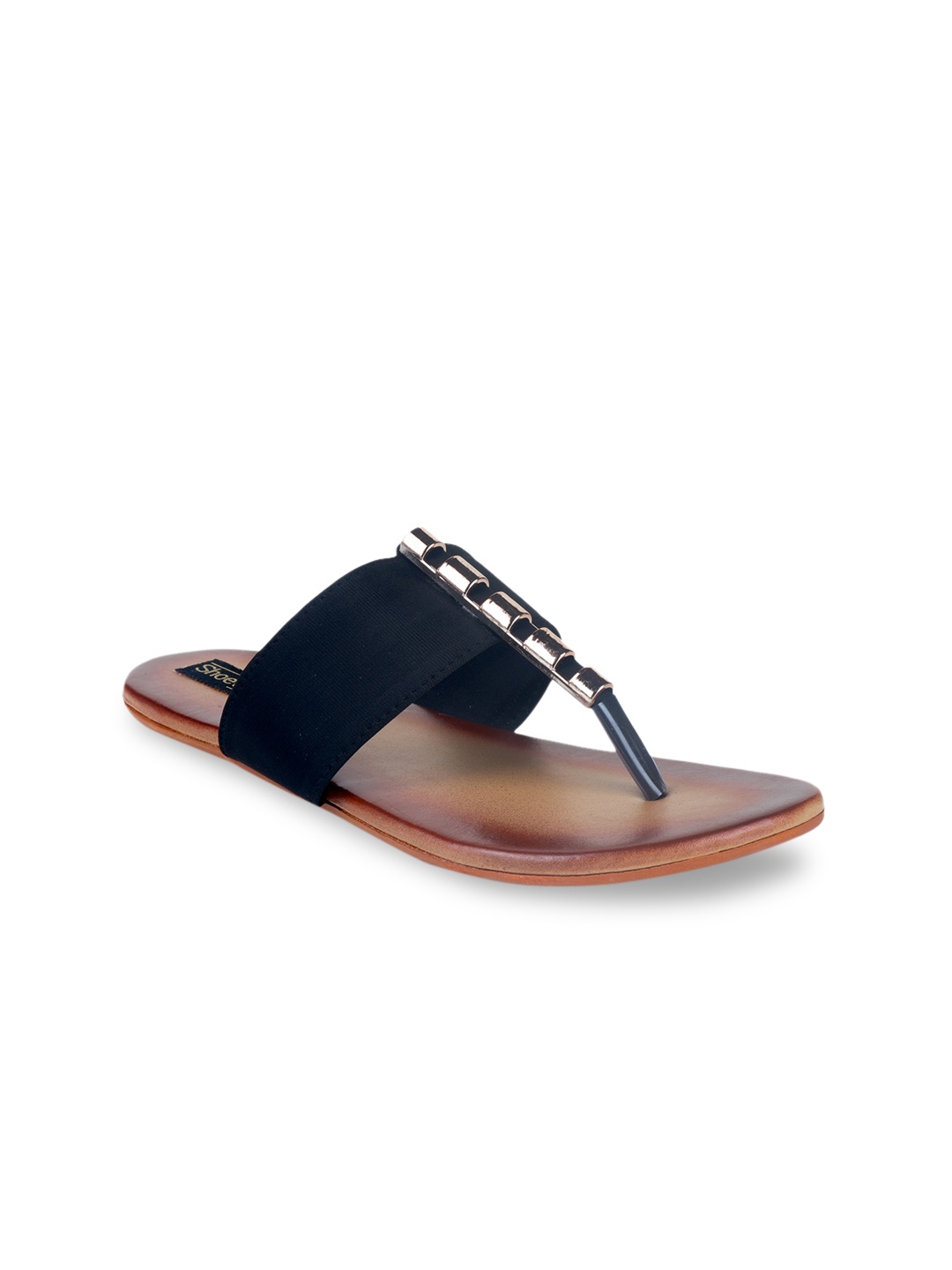 

Shoetopia Women Black Solid T-Strap Flats