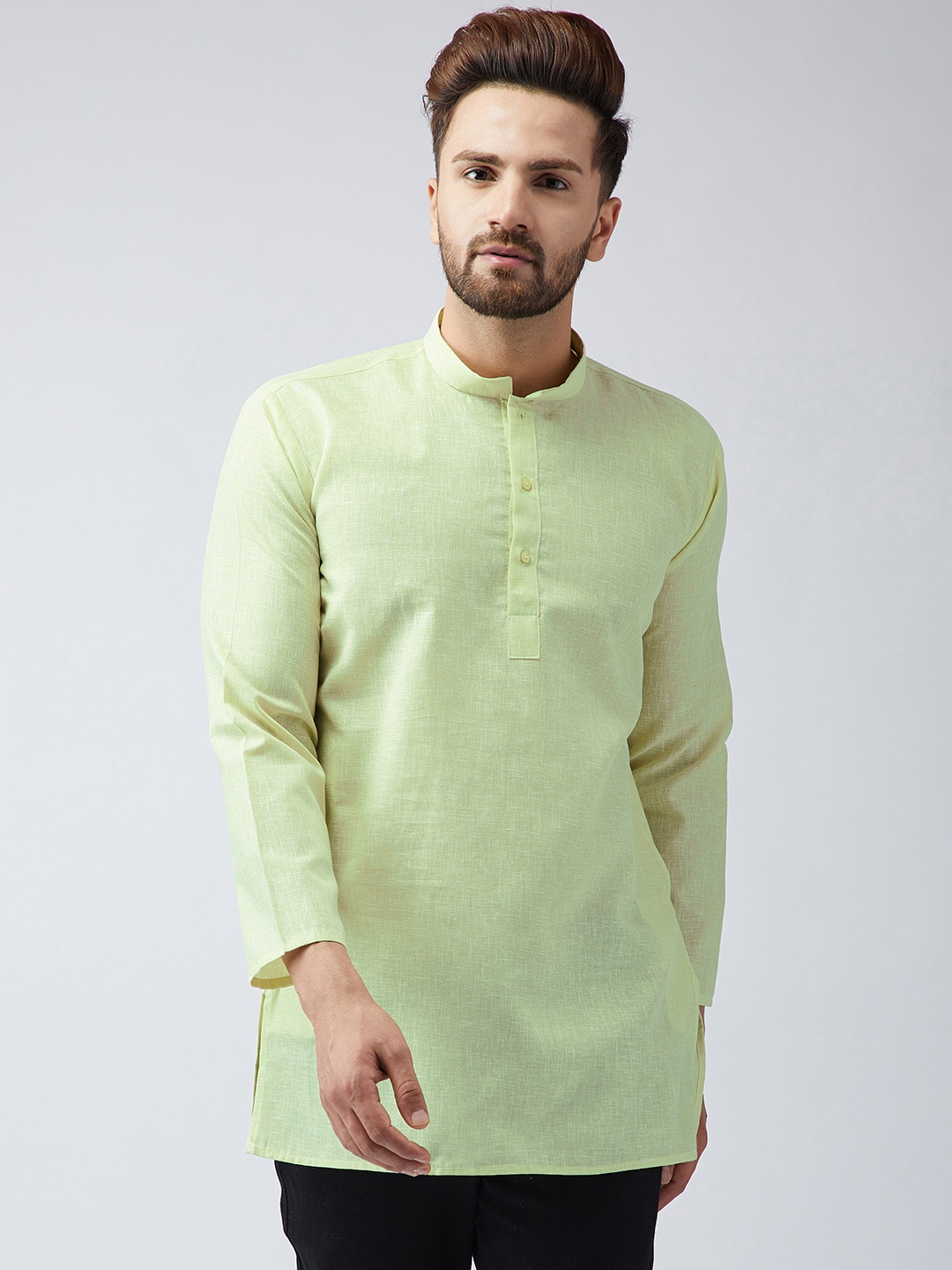 

SOJANYA Men Lime Green Woven Design Short Kurta