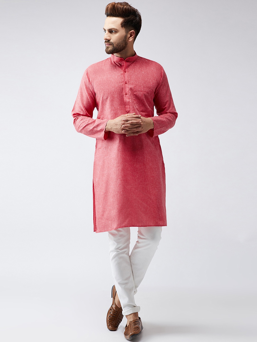 

SOJANYA Men Red Woven Design Straight Kurta