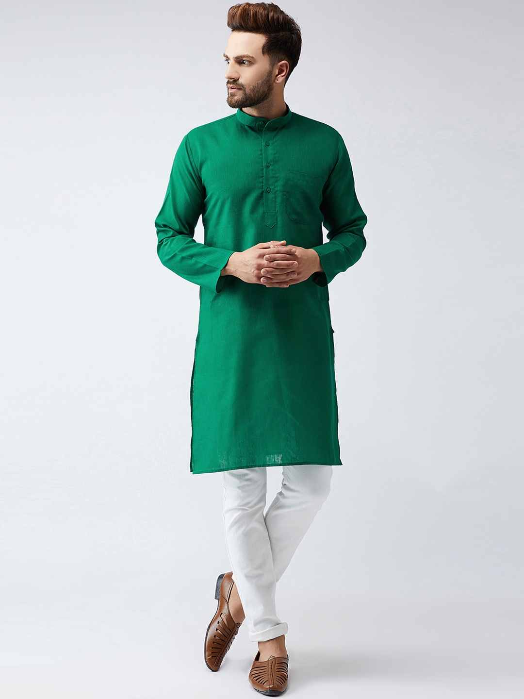 

SOJANYA Men Green Solid Straight Kurta