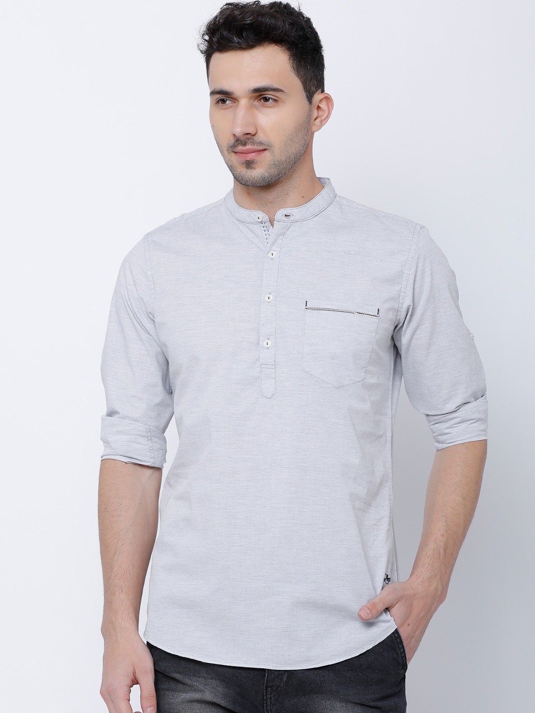 

LOCOMOTIVE Men Grey Slim Fit Solid Casual Shirt