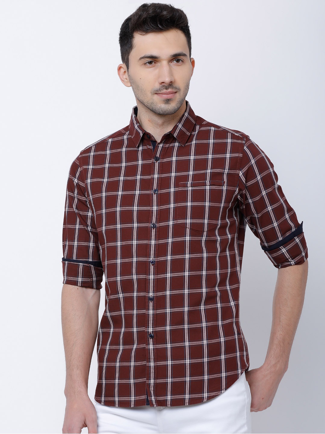 

LOCOMOTIVE Men Maroon Slim Fit Checked Casual Shirt