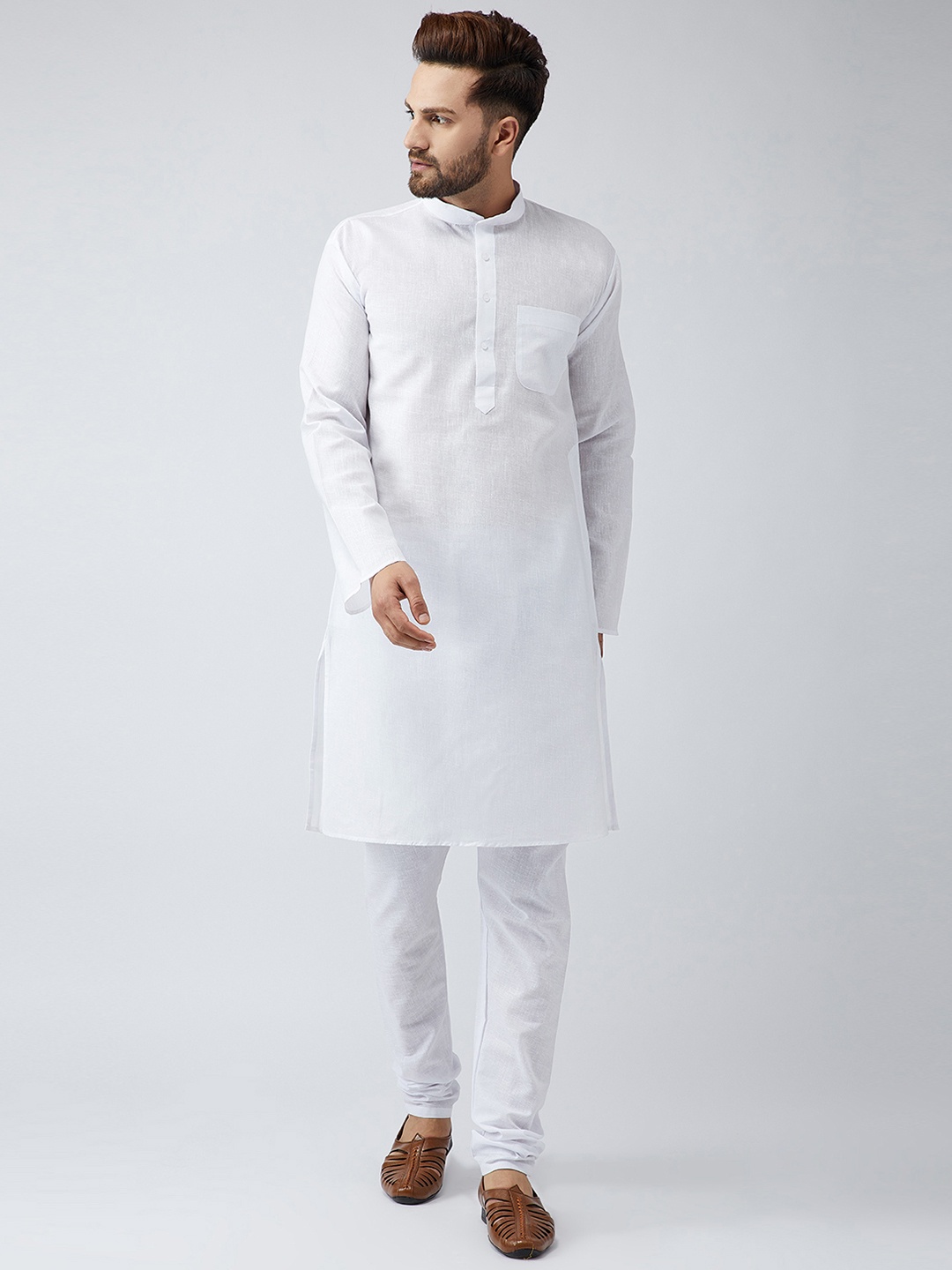 

SOJANYA Men White Solid Kurta with Churidar