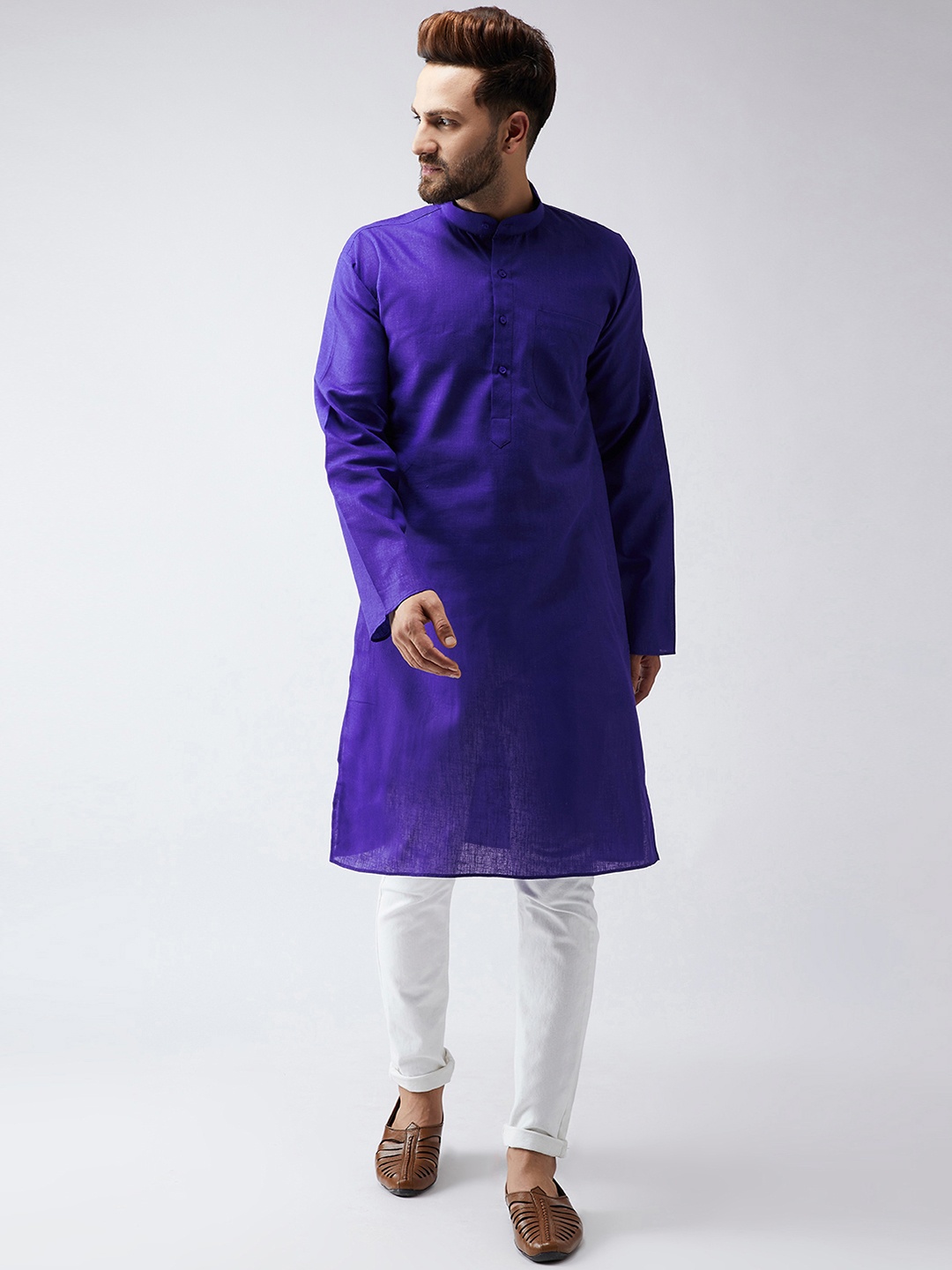 

SOJANYA Men Blue Solid Straight Kurta