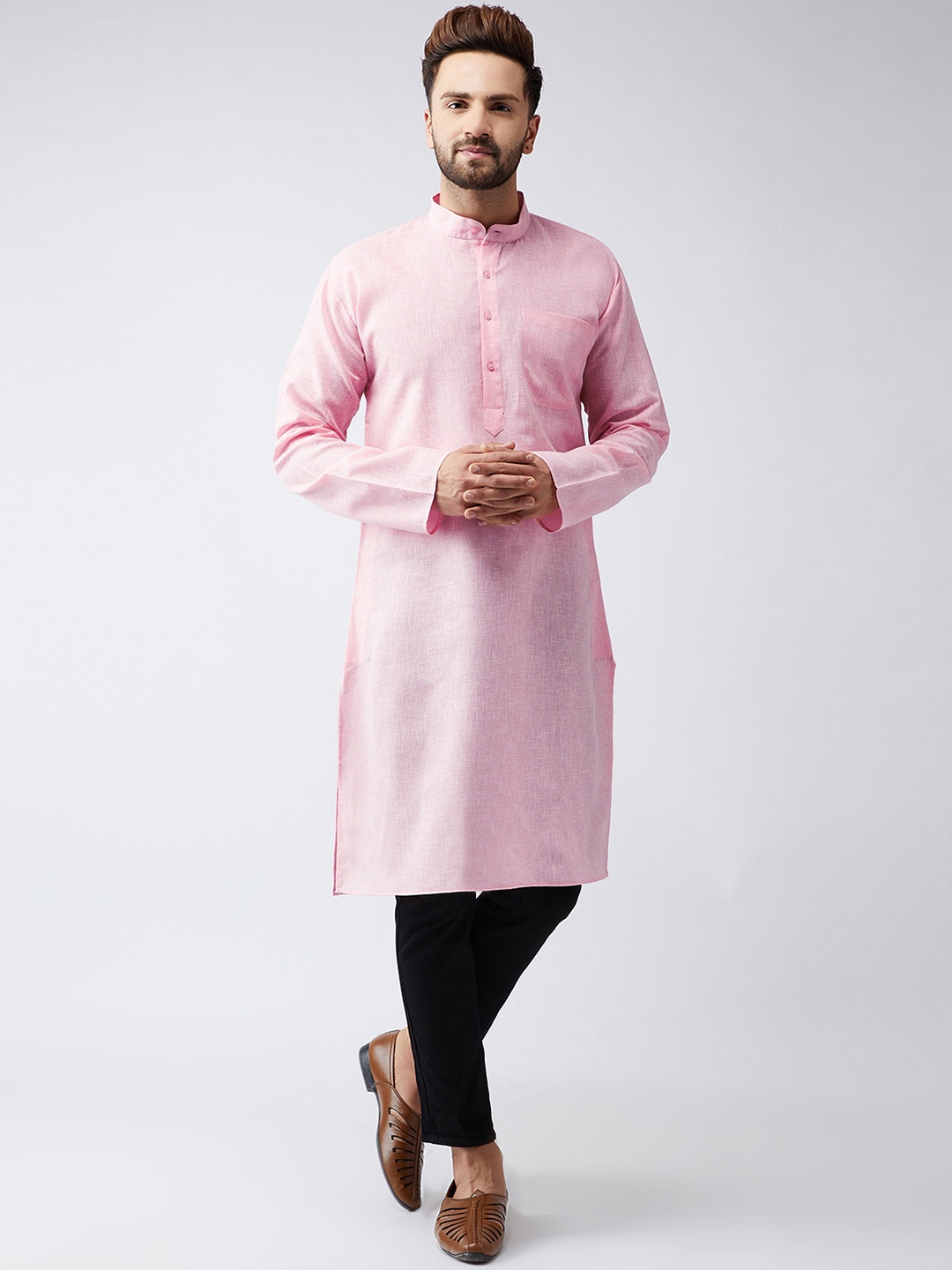 

SOJANYA Men Pink Solid Straight Kurta