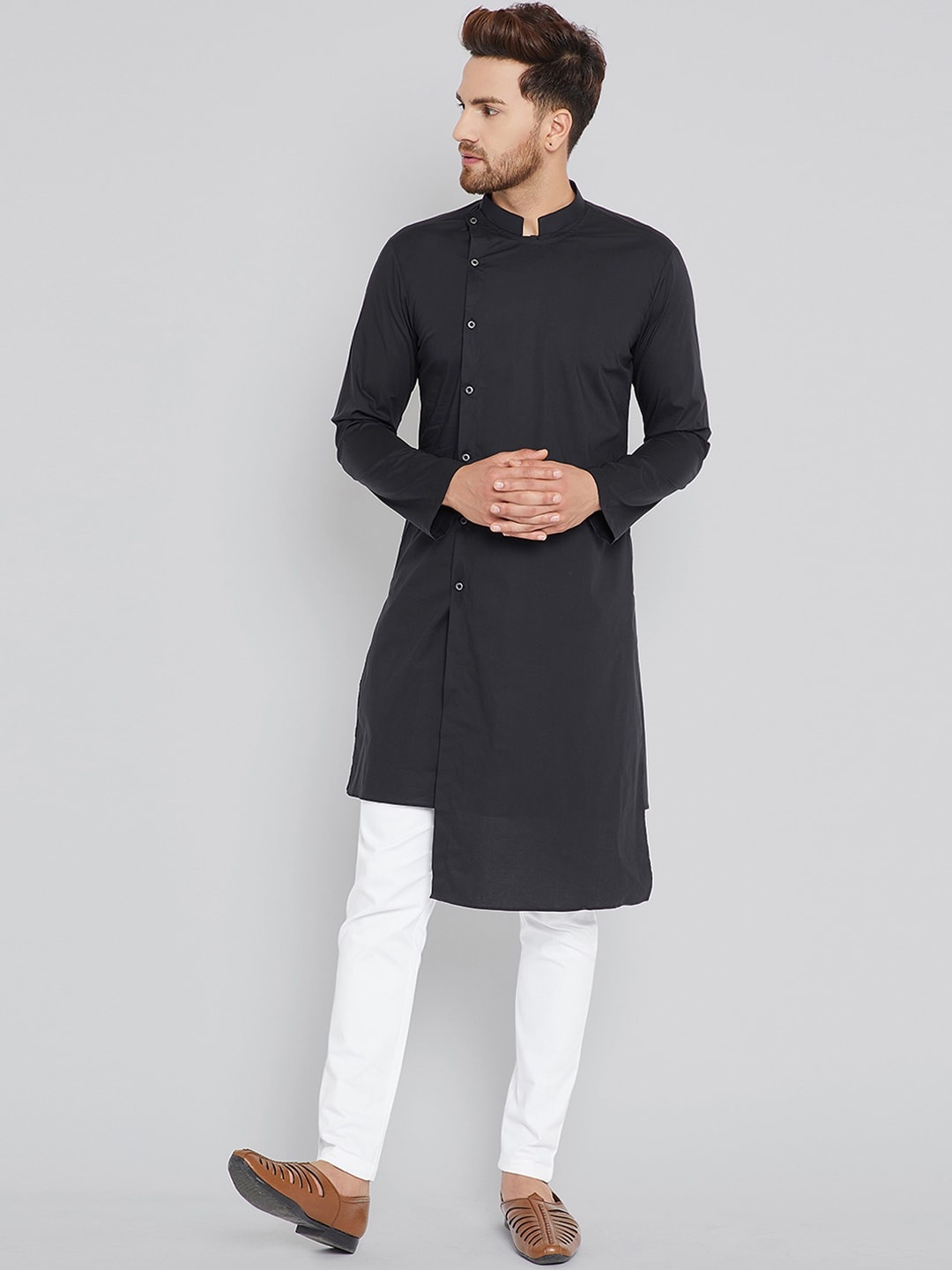 

See Designs Men Black Solid Asymmetric Straight Kurta