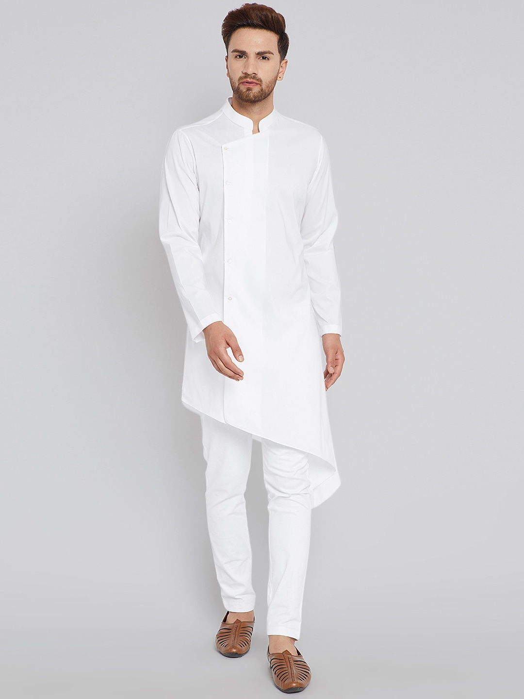 

See Designs Men White Solid Asymmetric A-Line Kurta
