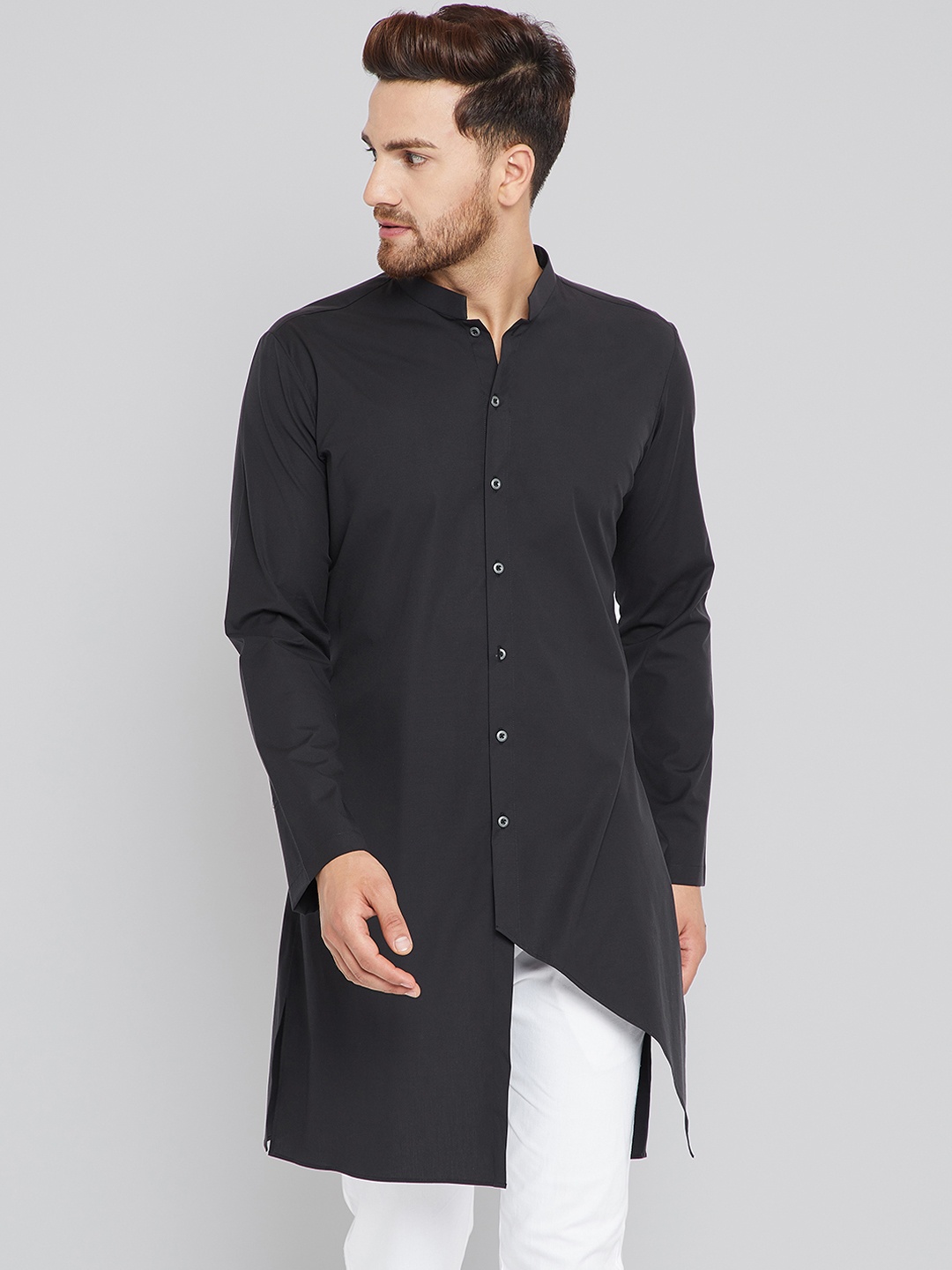 

See Designs Men Black Solid Asymmetric Straight Kurta