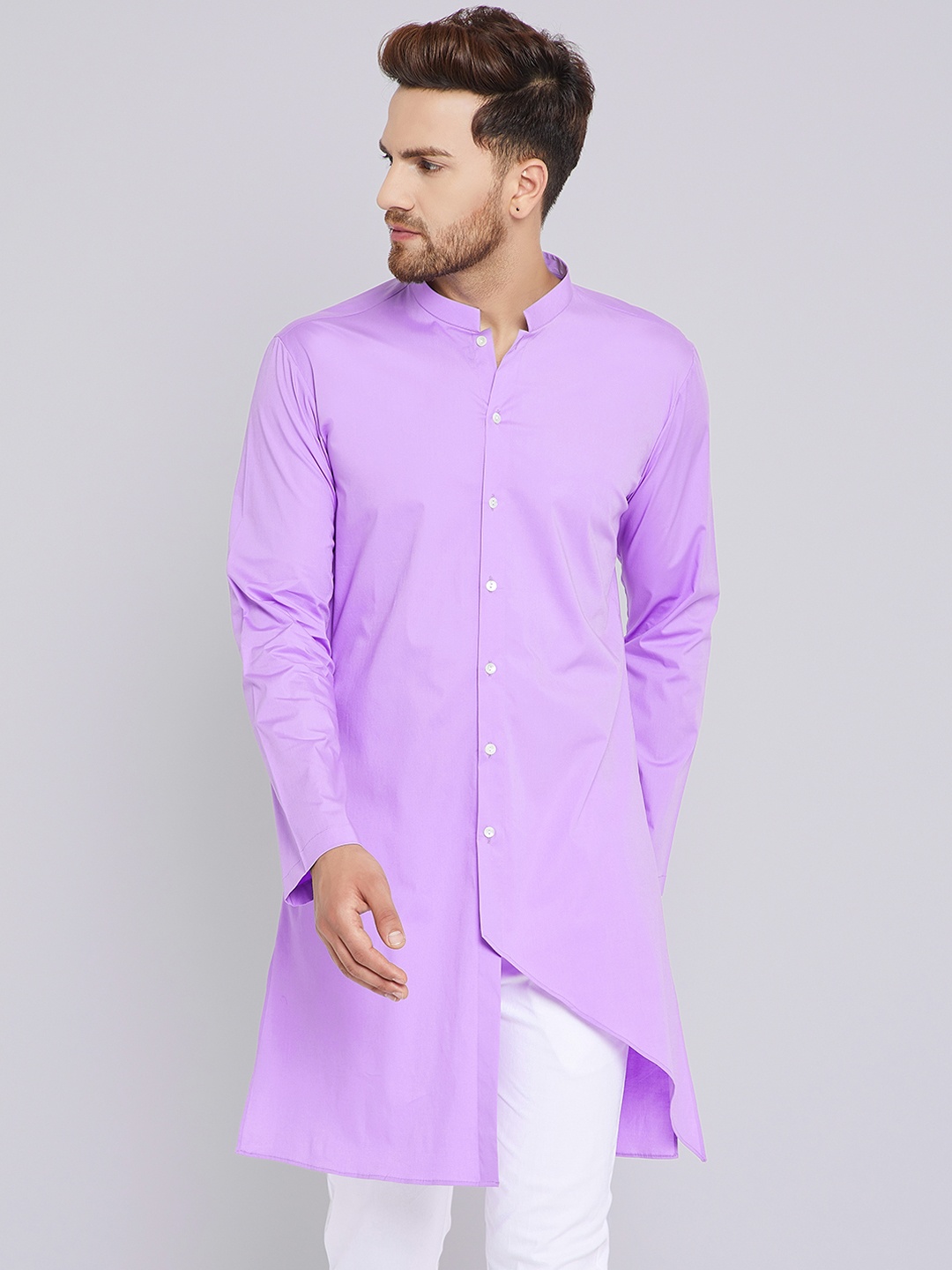 

See Designs Men Lavender Solid Asymmetric A-Line Kurta