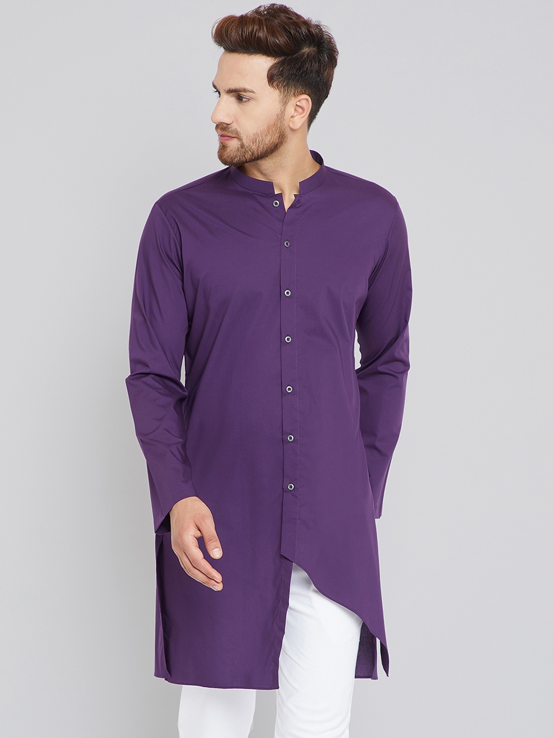 

See Designs Men Purple Solid Straight Asymmetric Kurta