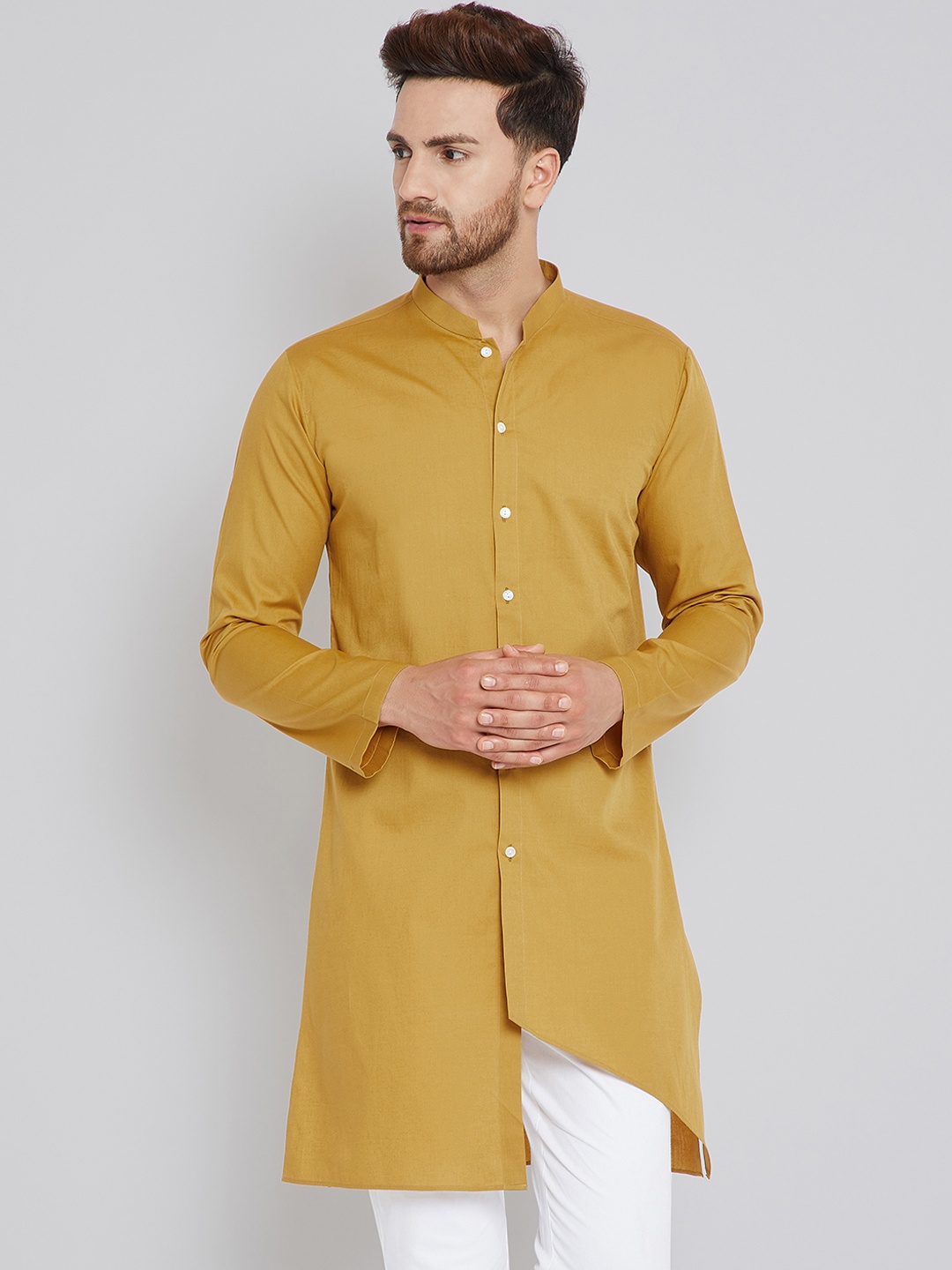 

See Designs Men Mustard Yellow Solid Straight Kurta