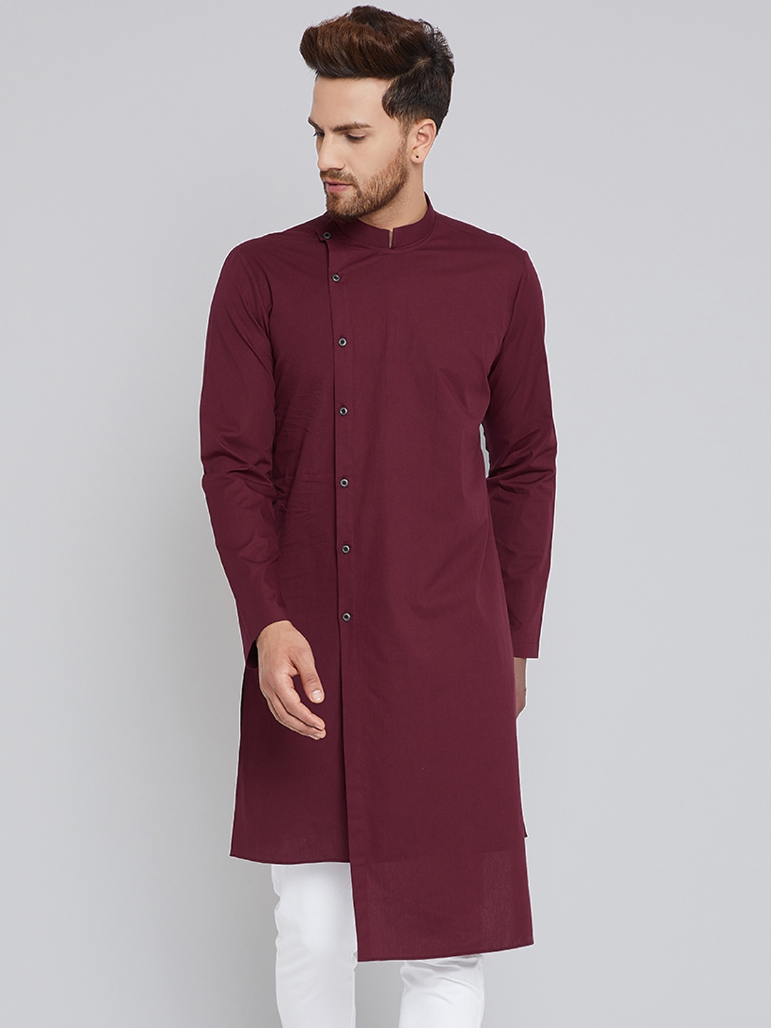 

See Designs Men Maroon Solid Straight Asymmetric Kurta