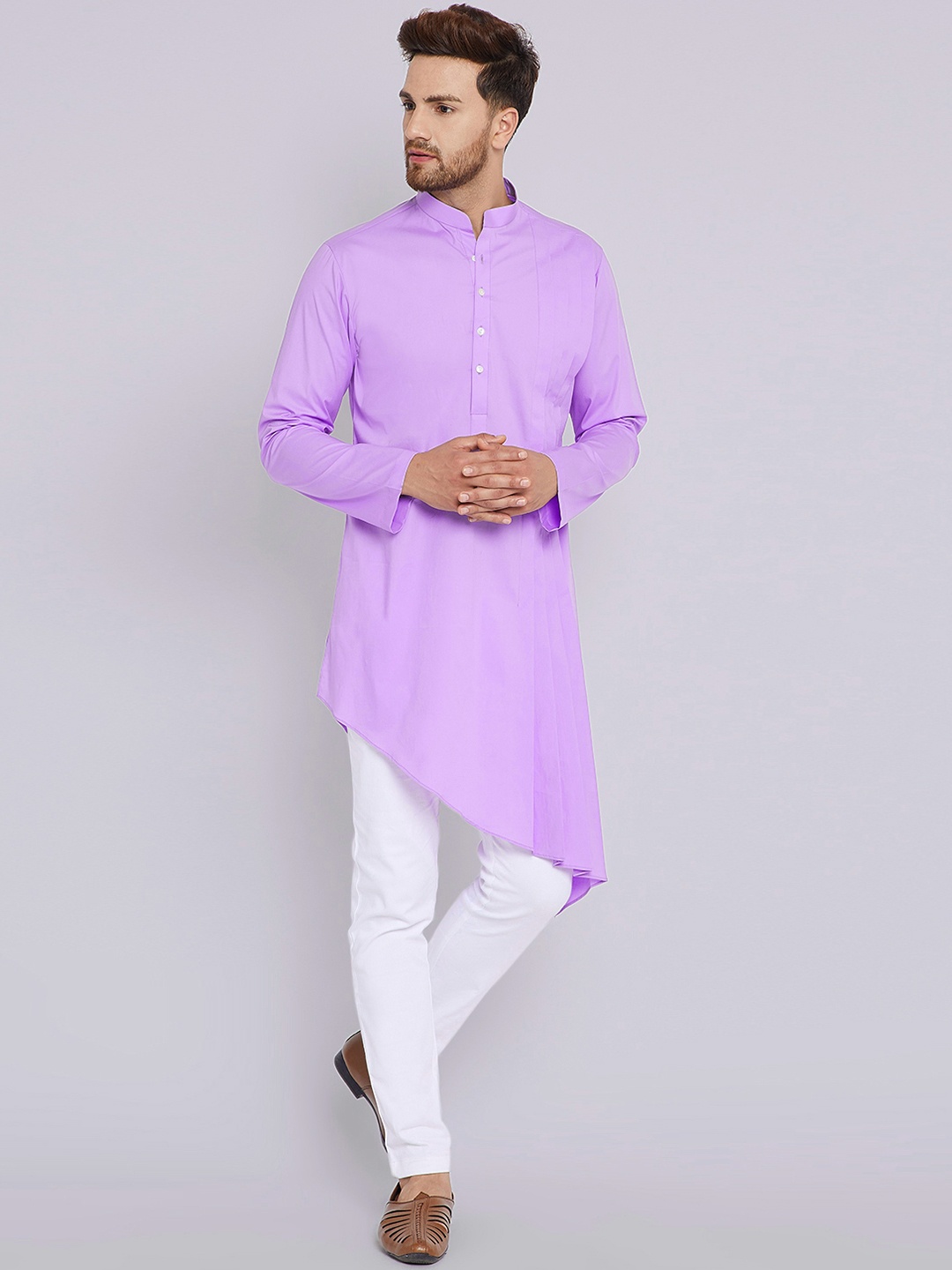 

See Designs Men Lavender Solid A-Line Asymmetric Kurta