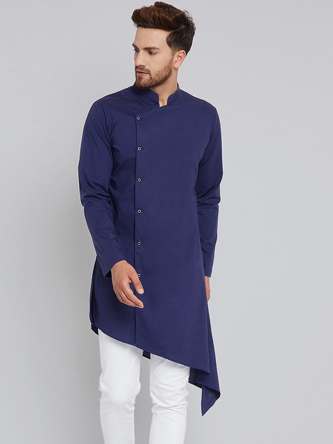 

See Designs Men Blue Solid A-Line Asymmetric Kurta