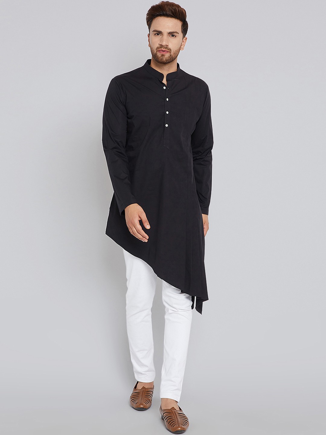 

See Designs Men Black Solid A-Line Asymmetric Kurta